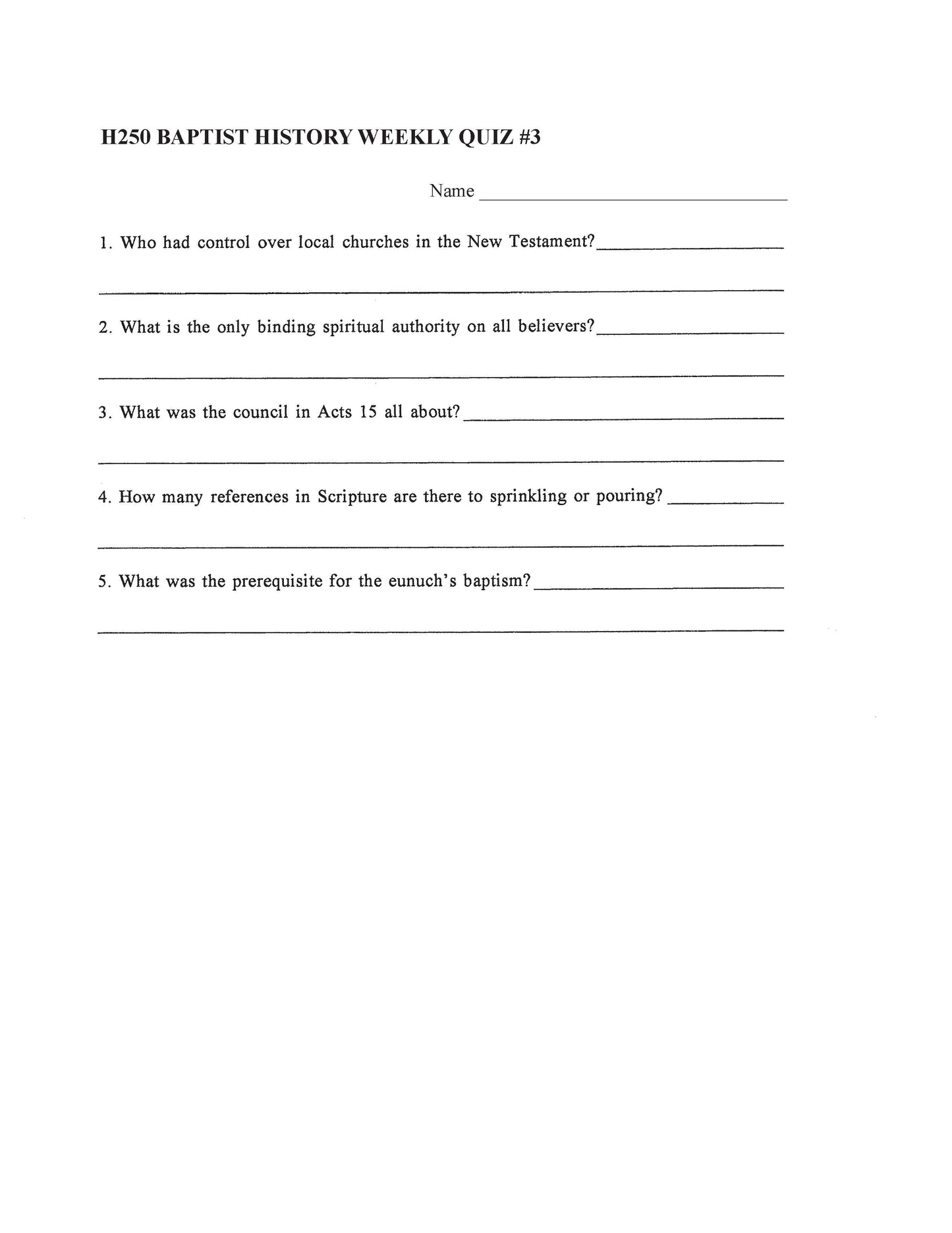 History Elective - Baptist History