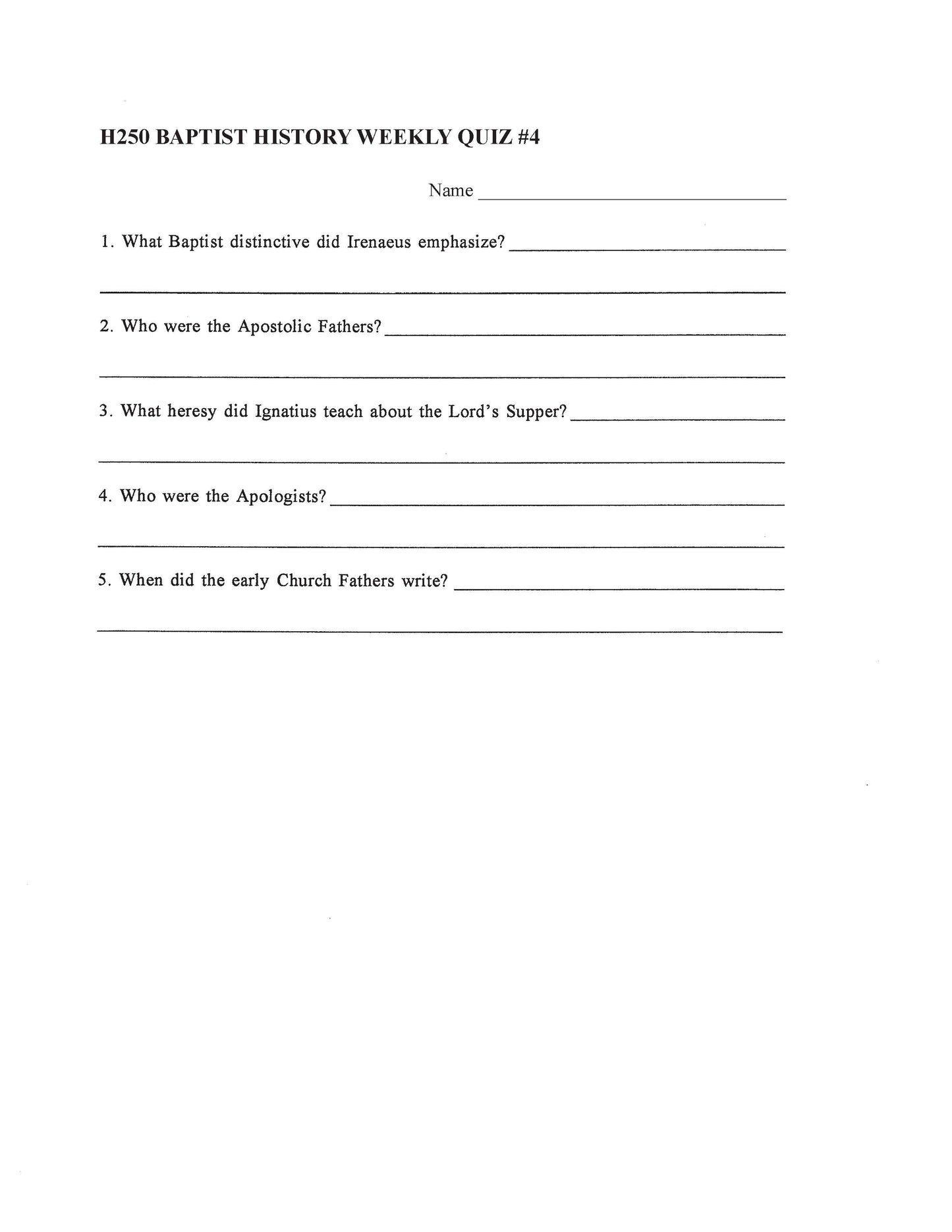 History Elective - Baptist History