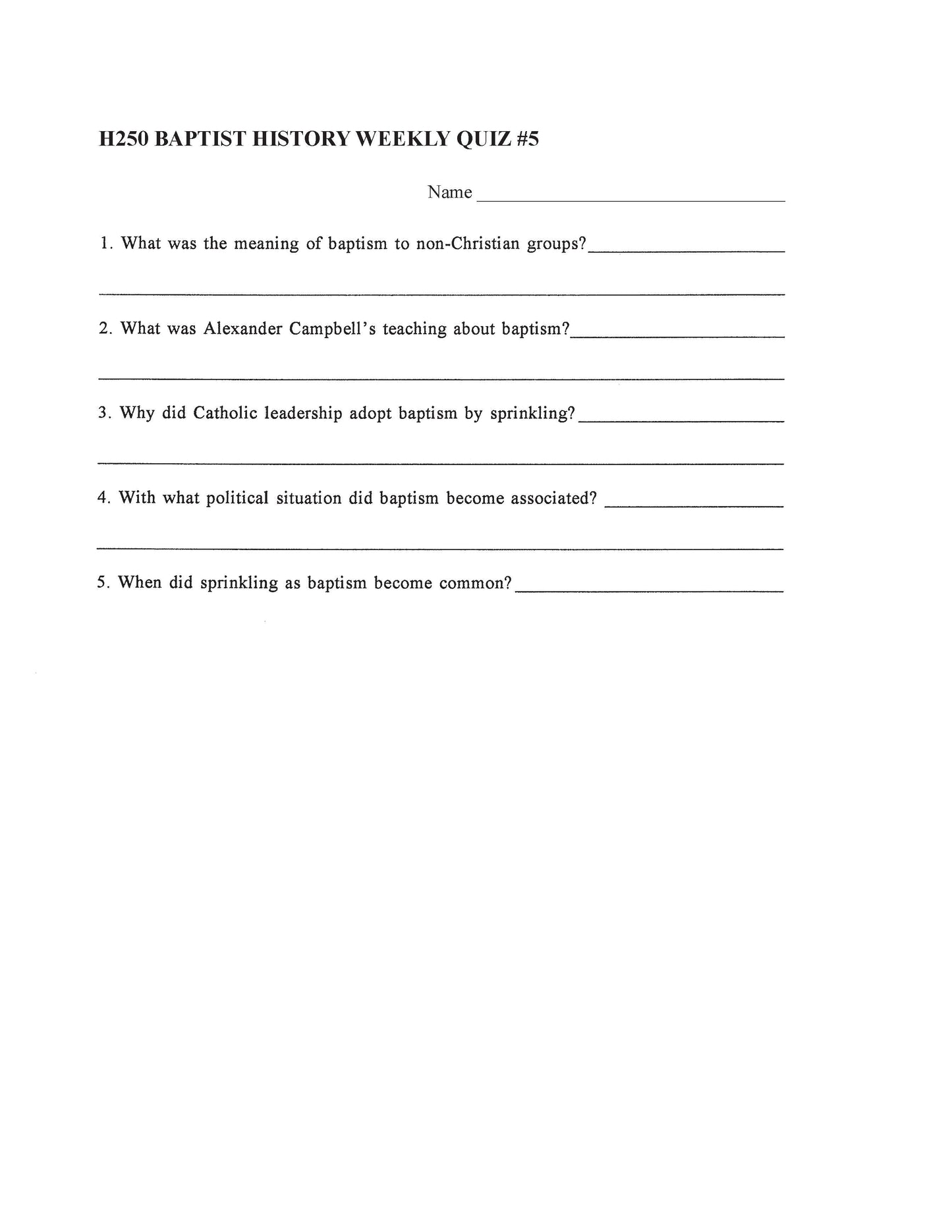 History Elective - Baptist History