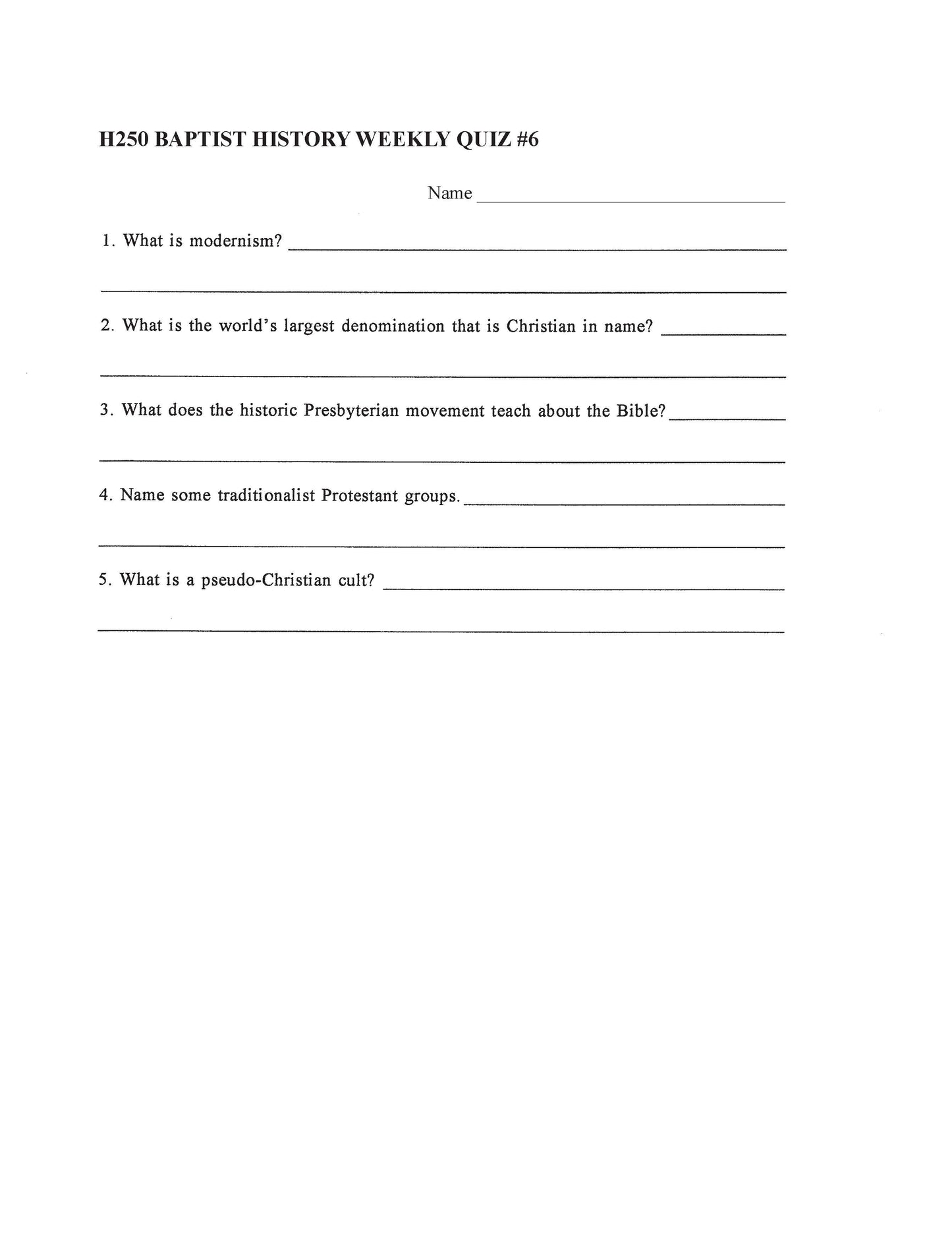 History Elective - Baptist History