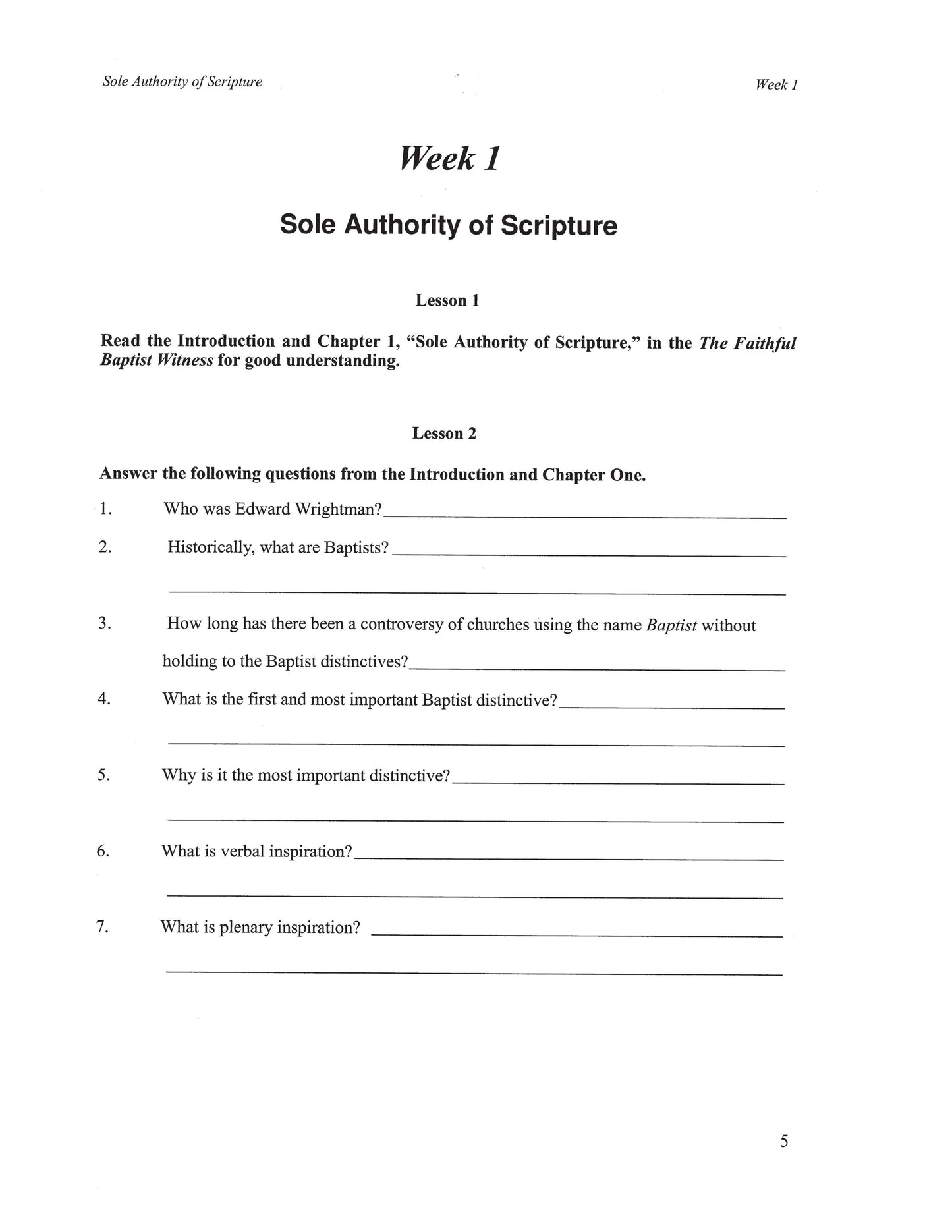 History Elective - Baptist History