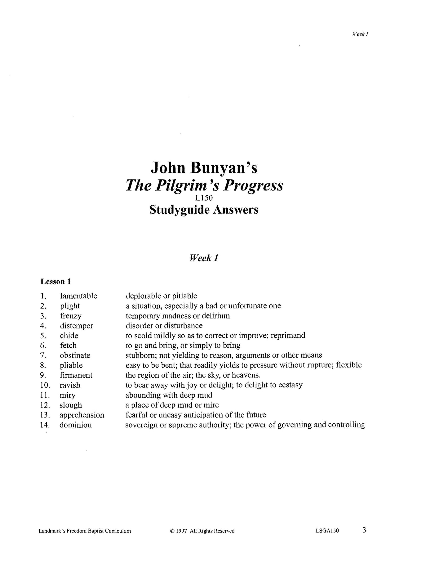 Literature Grade 10 - John Bunyan's The Pilgrim's Progress (ELECTIVE)