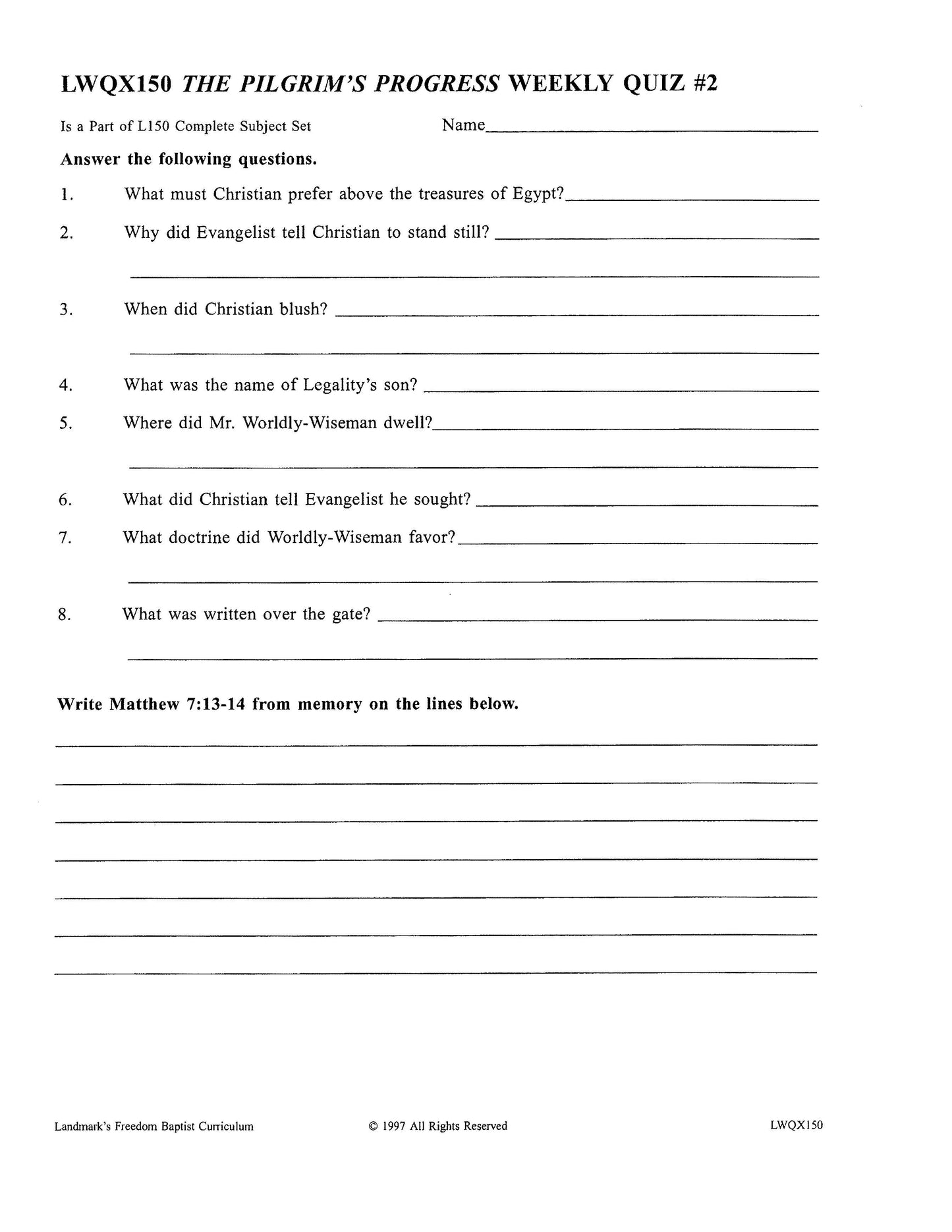 Literature Grade 10 - John Bunyan's The Pilgrim's Progress (ELECTIVE)