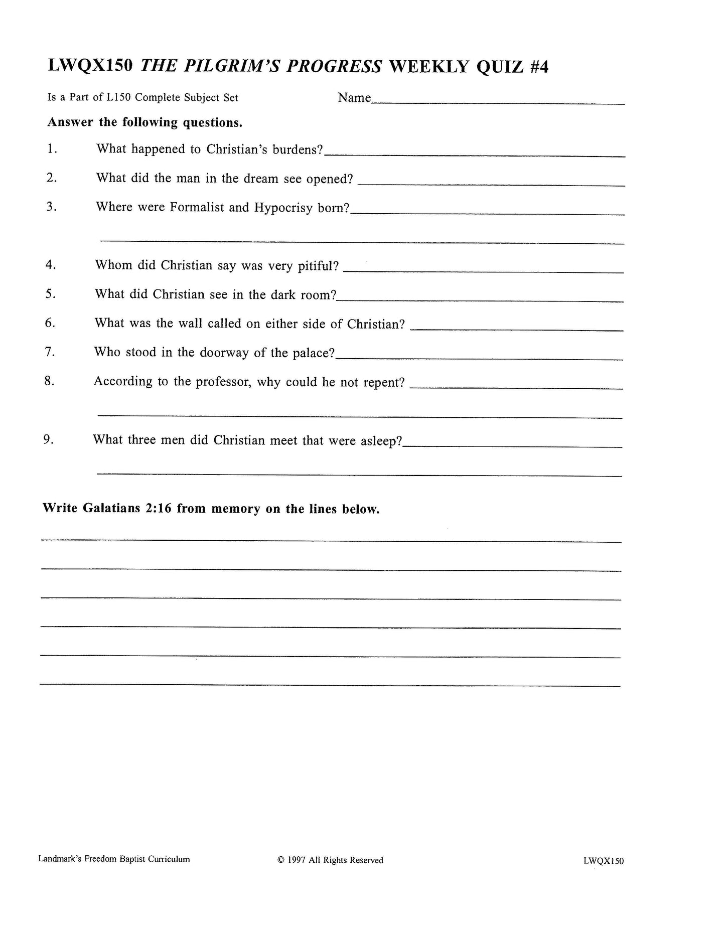 Literature Grade 10 - John Bunyan's The Pilgrim's Progress (ELECTIVE)