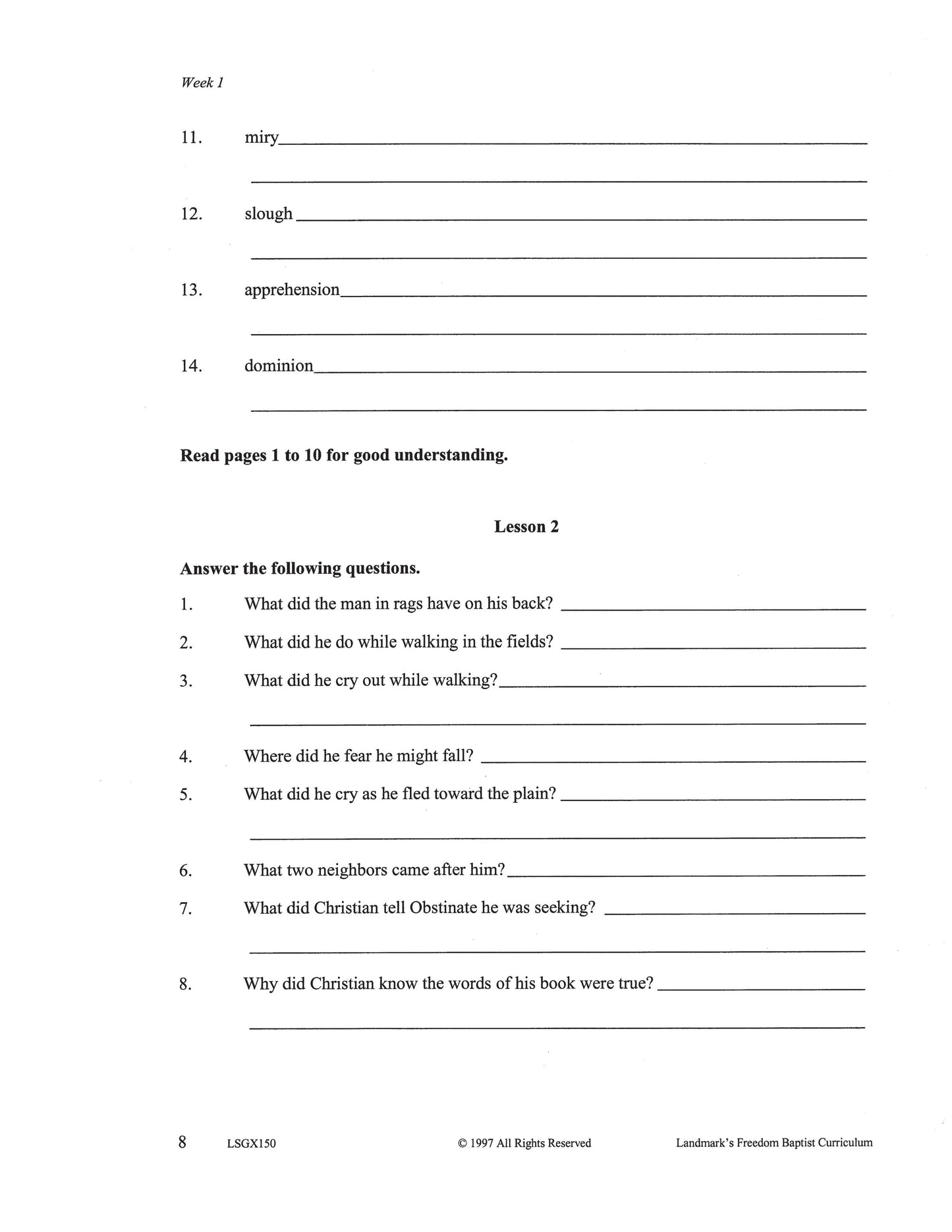 Literature Grade 10 - John Bunyan's The Pilgrim's Progress (ELECTIVE)
