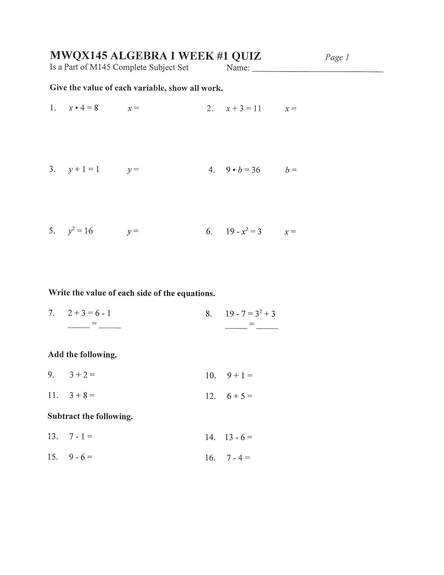 Math Grade 09 - Algebra I