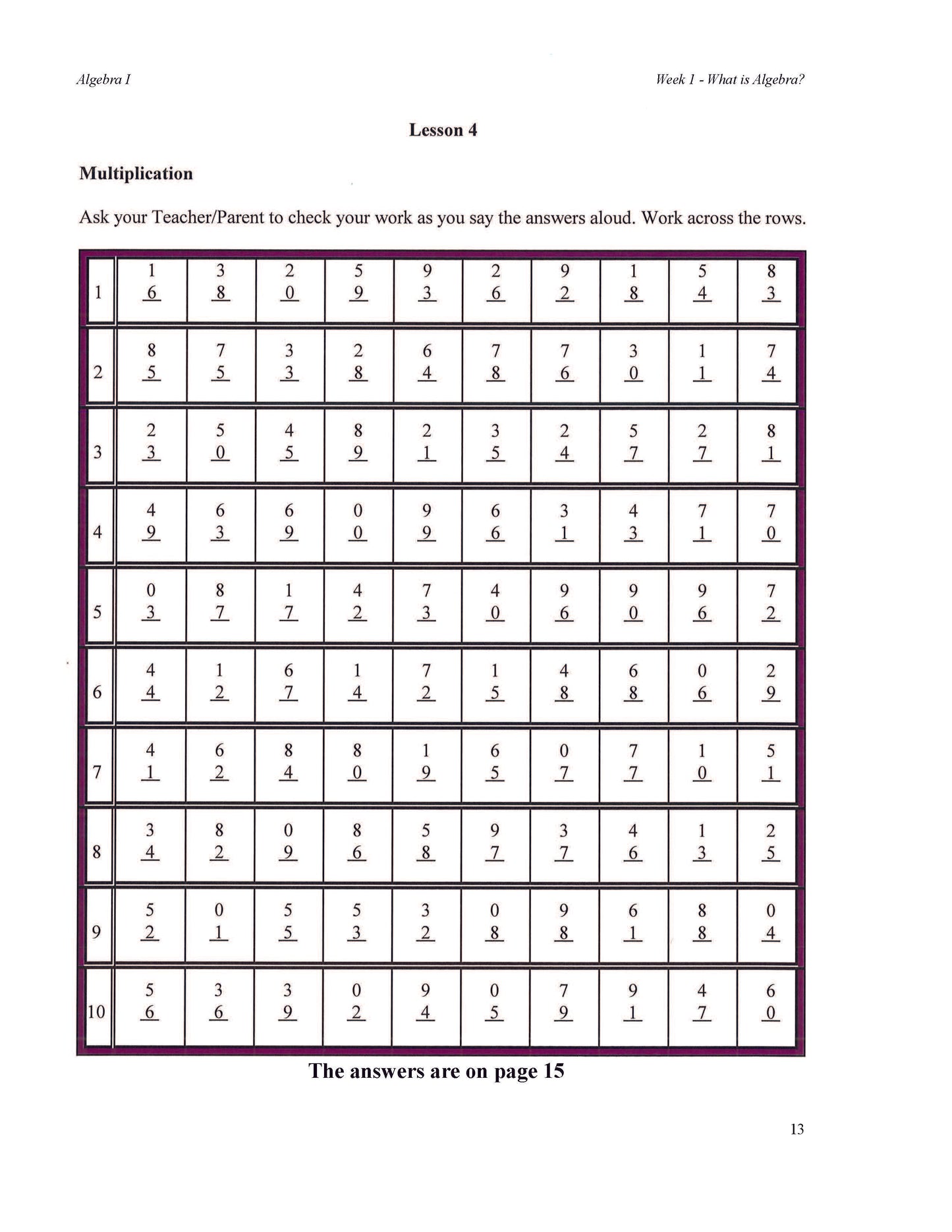Math Grade 09 - Algebra I
