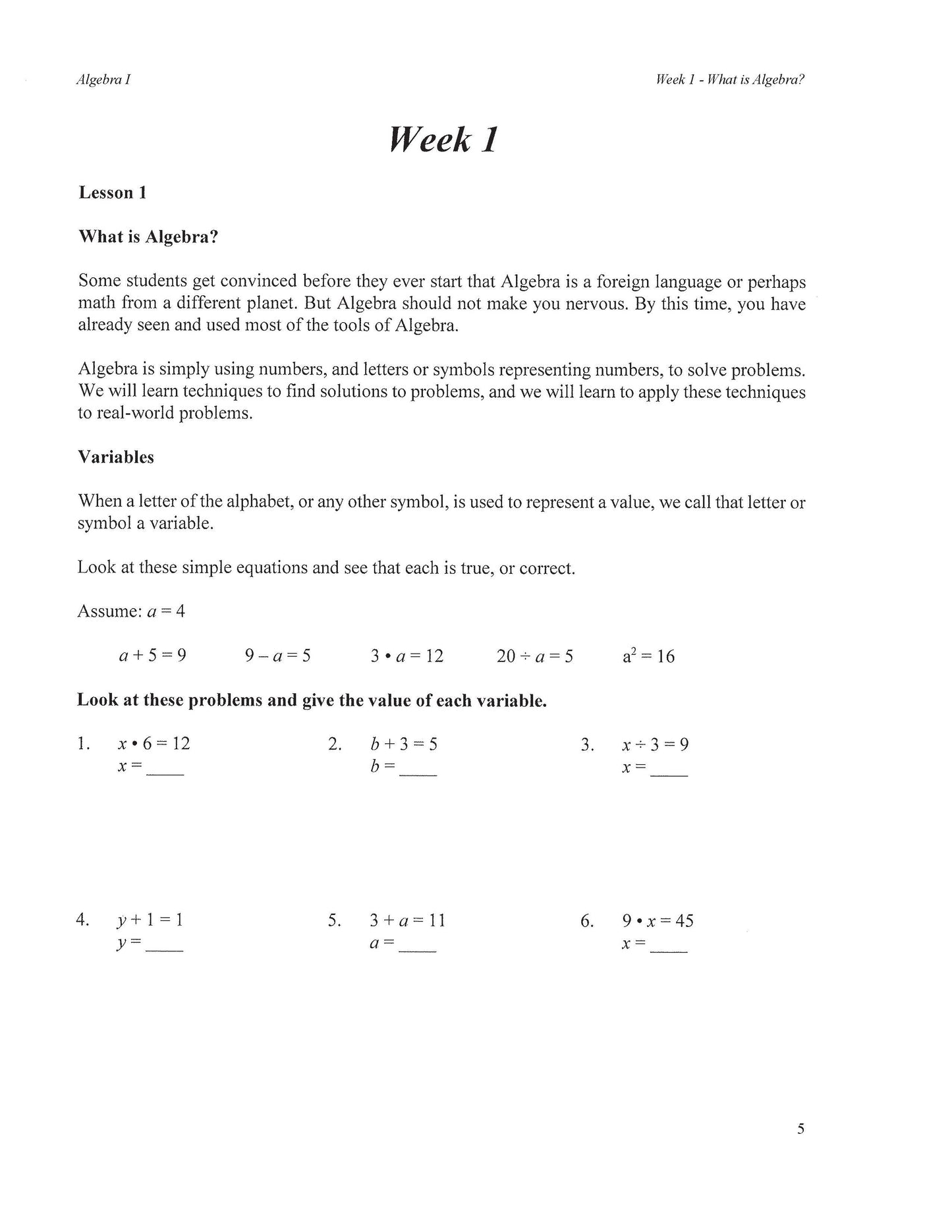 Math Grade 09 - Algebra I