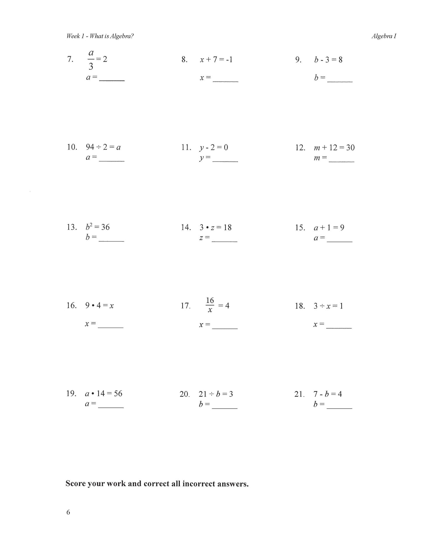 Math Grade 09 - Algebra I