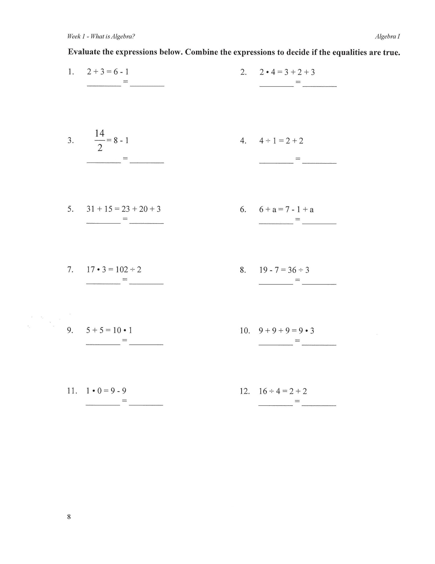 Math Grade 09 - Algebra I
