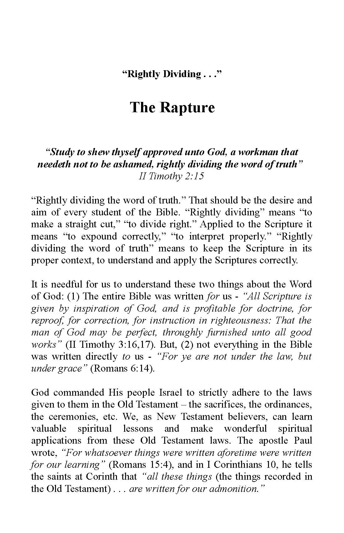 Rightly Dividing... The Rapture