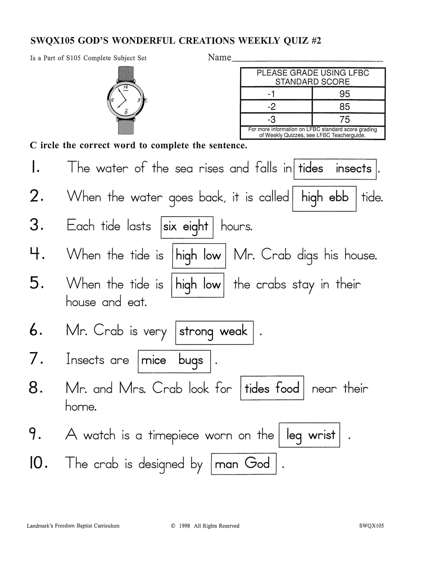 Science Grade 01 - God's Wonderful Creations