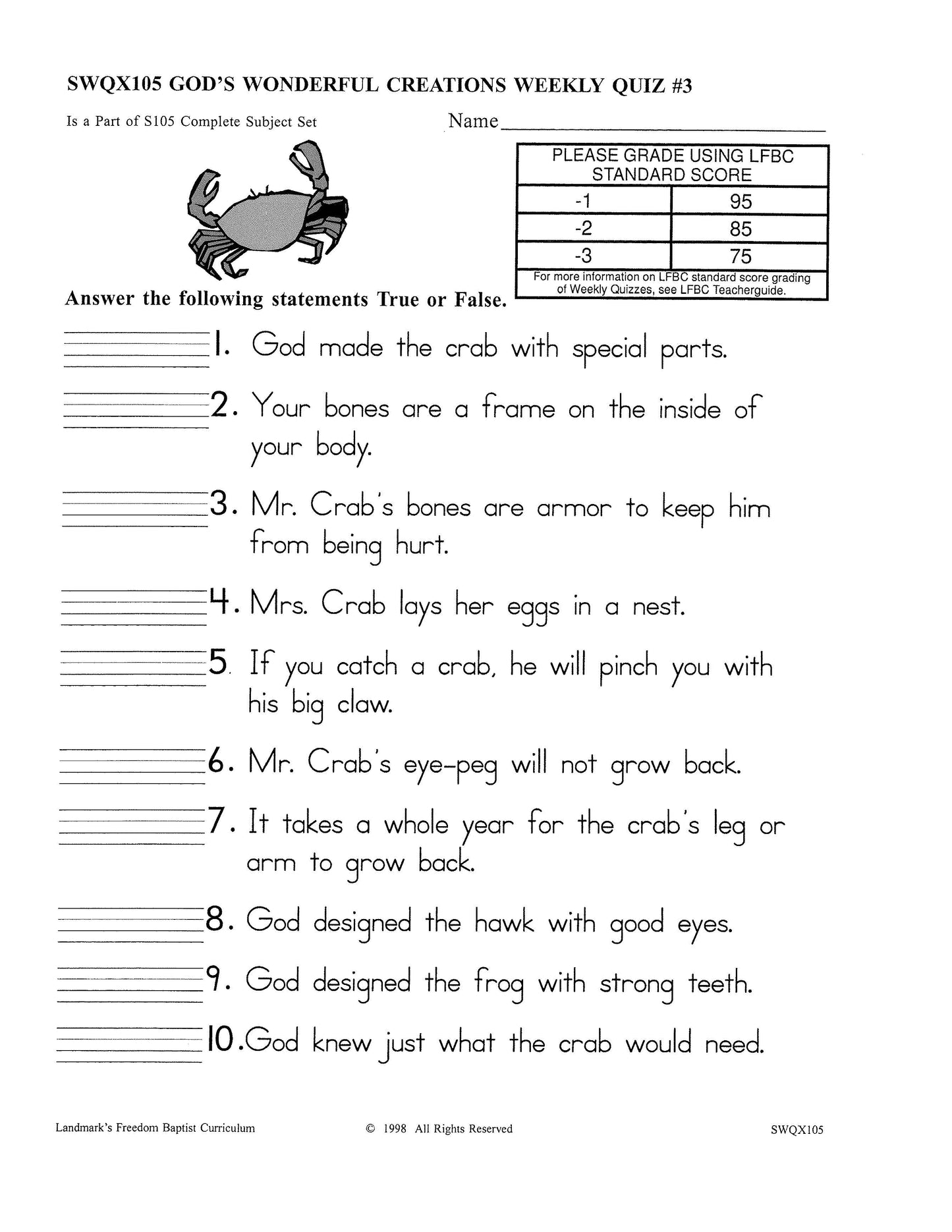 Science Grade 01 - God's Wonderful Creations