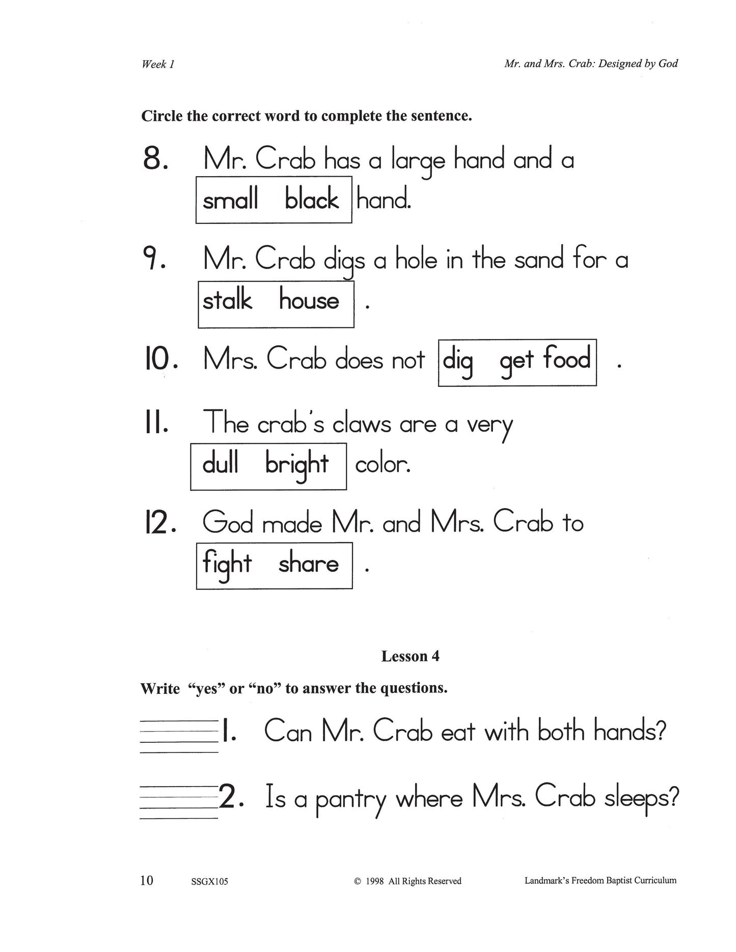 Science Grade 01 - God's Wonderful Creations