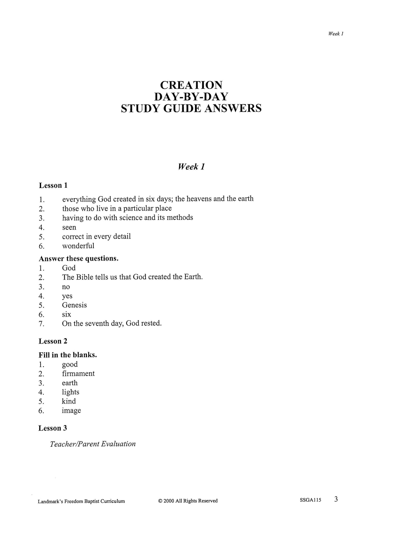 Science Grade 03 - Creation Day-by-Day