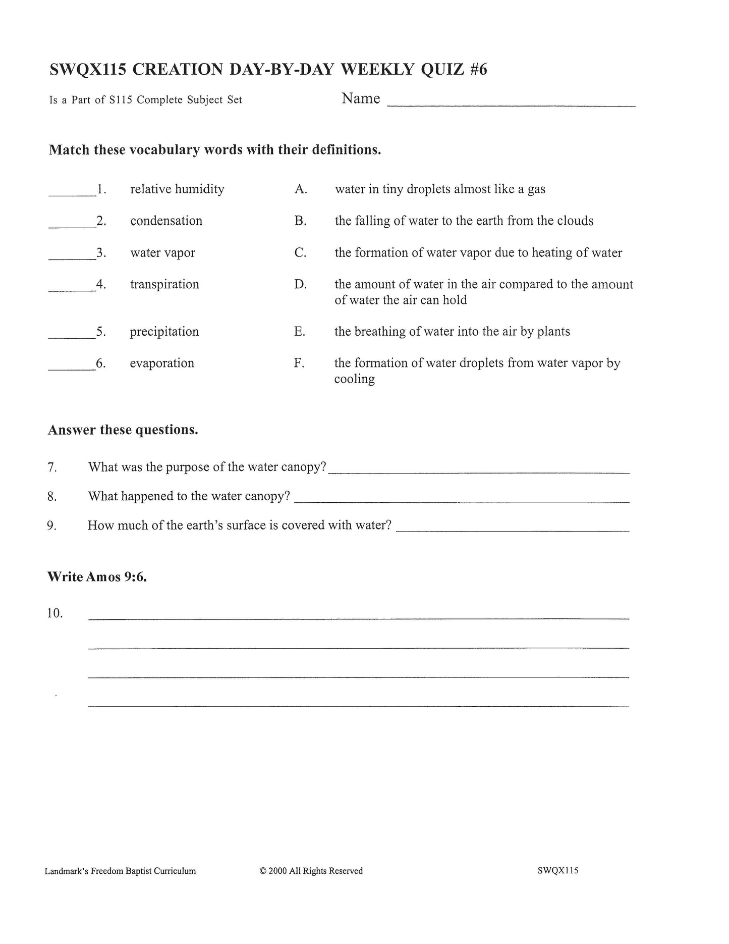 Science Grade 03 - Creation Day-by-Day