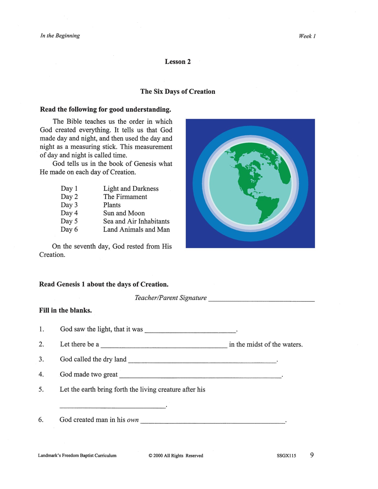 Science Grade 03 - Creation Day-by-Day