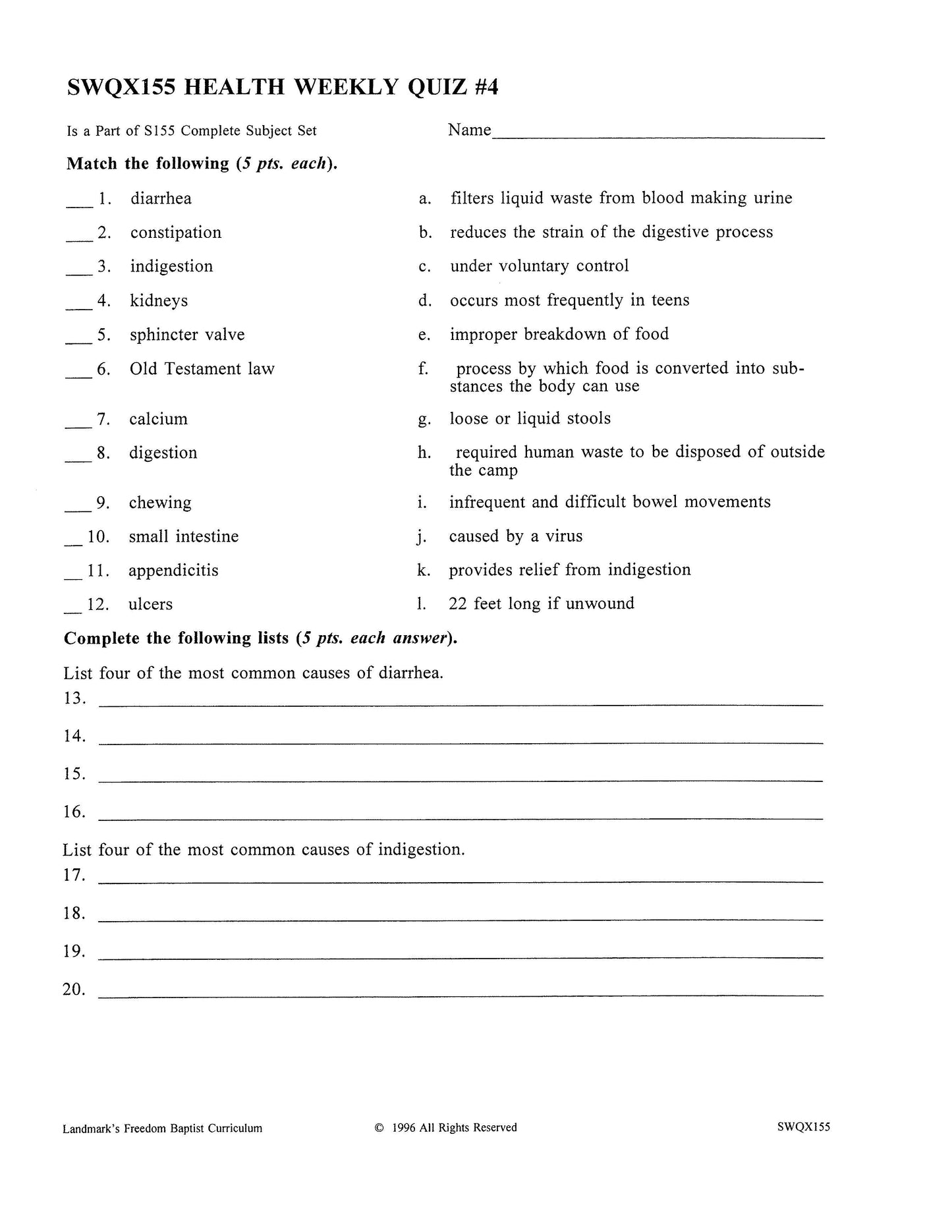Science Grade 11 - Health & Dynamic Biblical Living