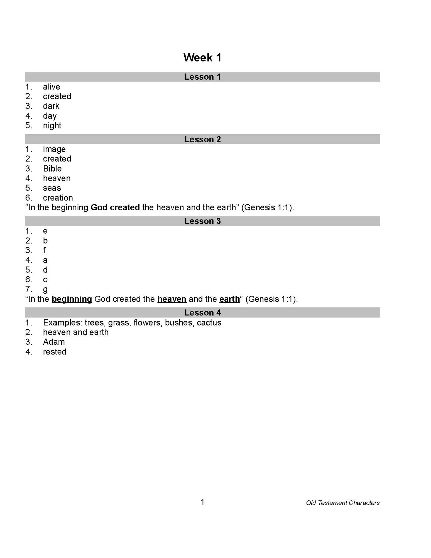 Bible Grade 01 - Old Testament Characters