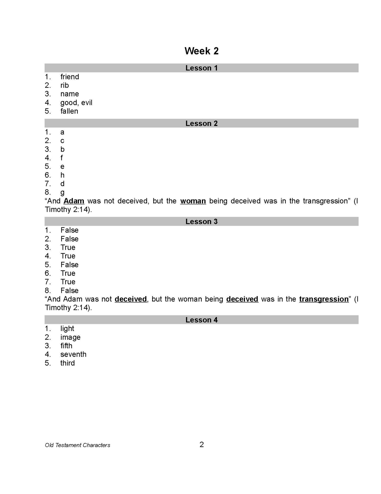 Bible Grade 01 - Old Testament Characters