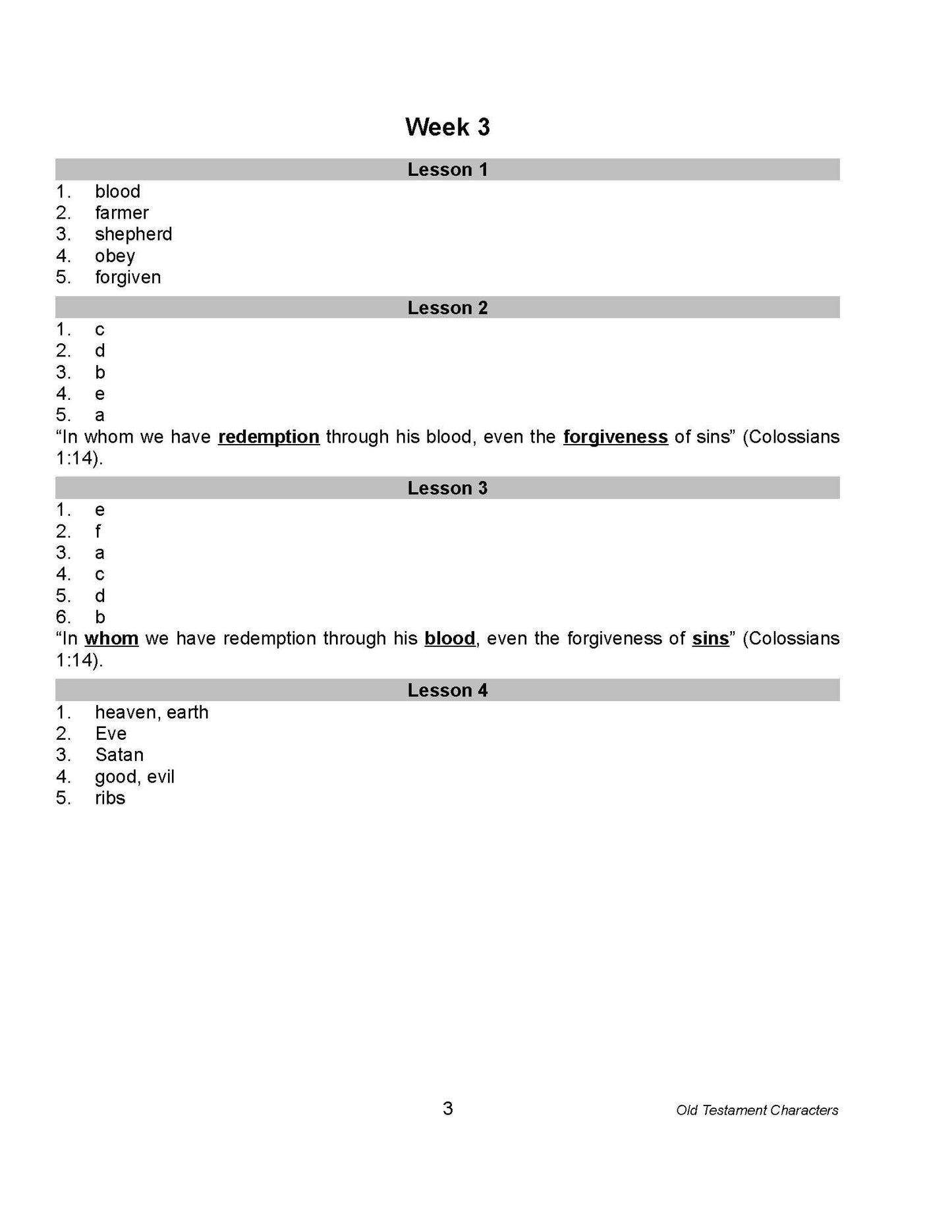 Bible Grade 01 - Old Testament Characters