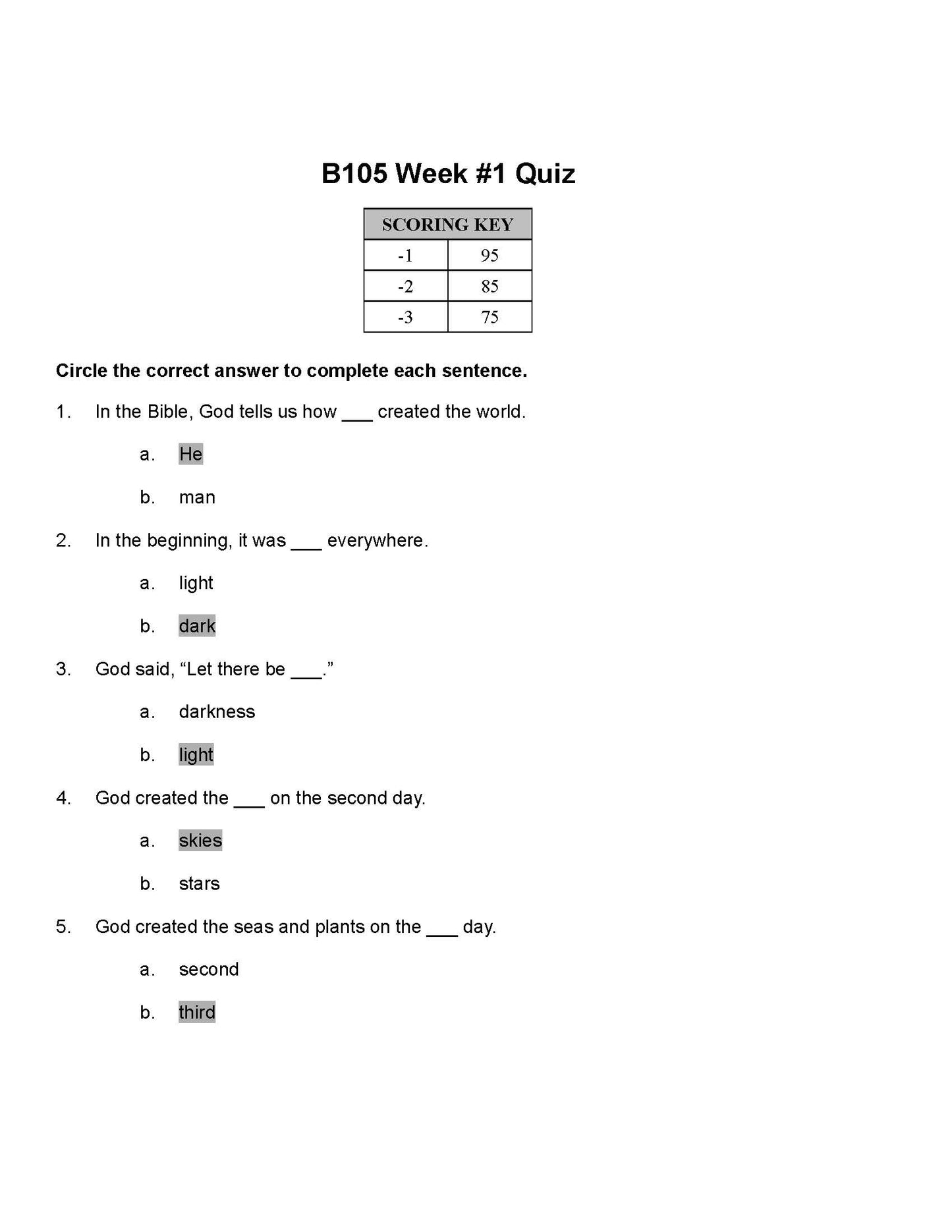 Bible Grade 01 - Old Testament Characters