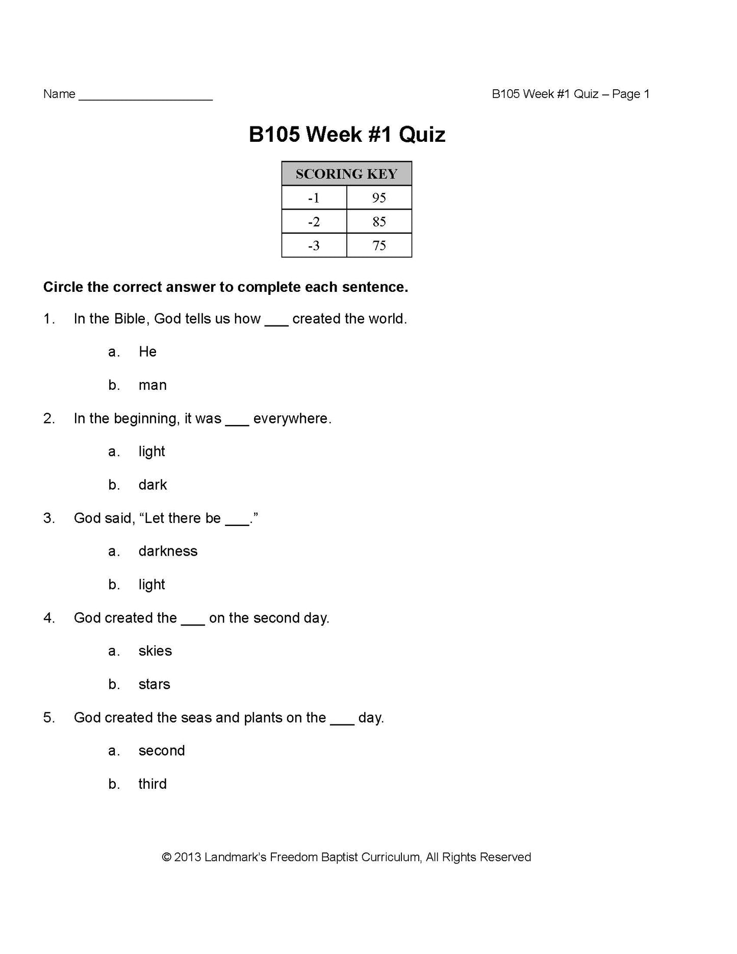 Bible Grade 01 - Old Testament Characters