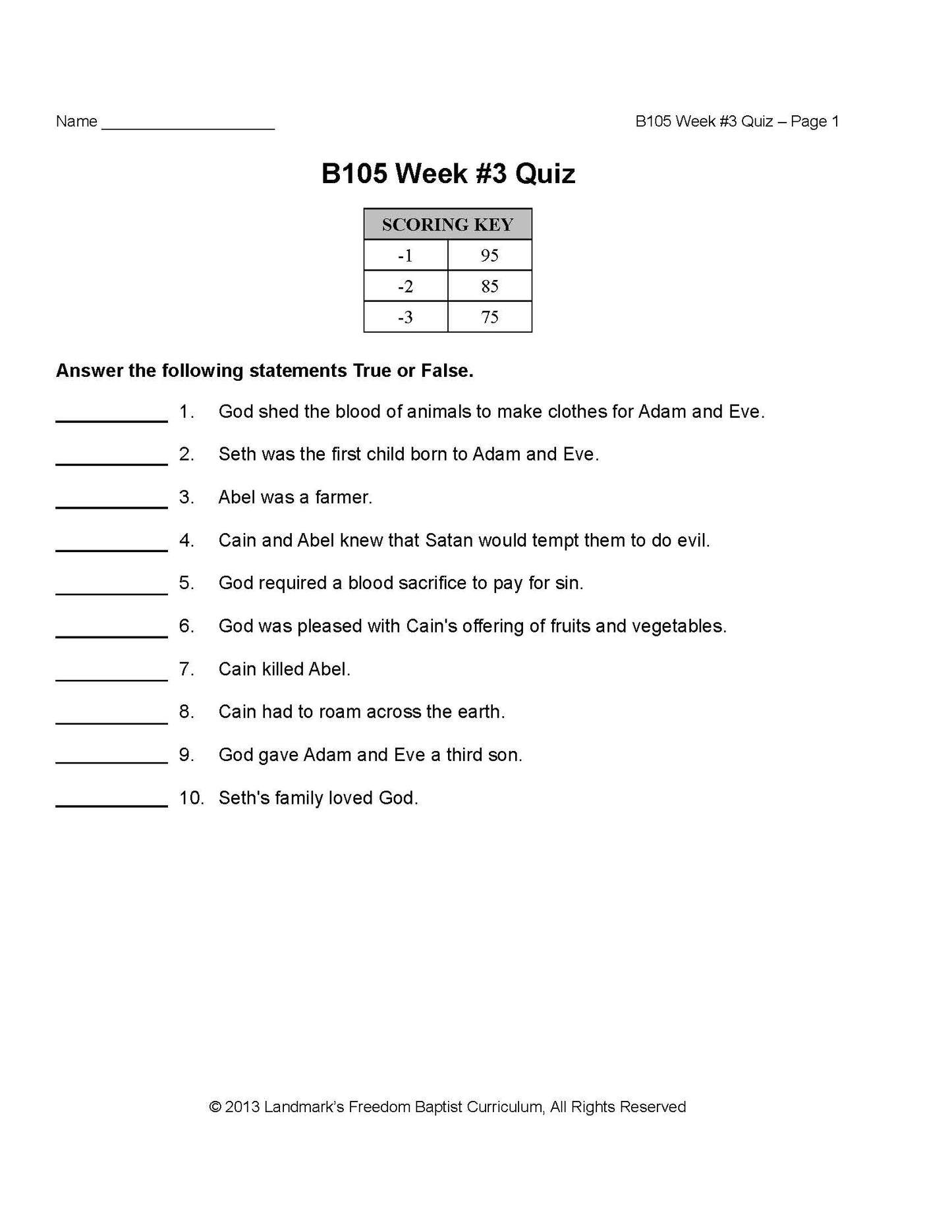 Bible Grade 01 - Old Testament Characters
