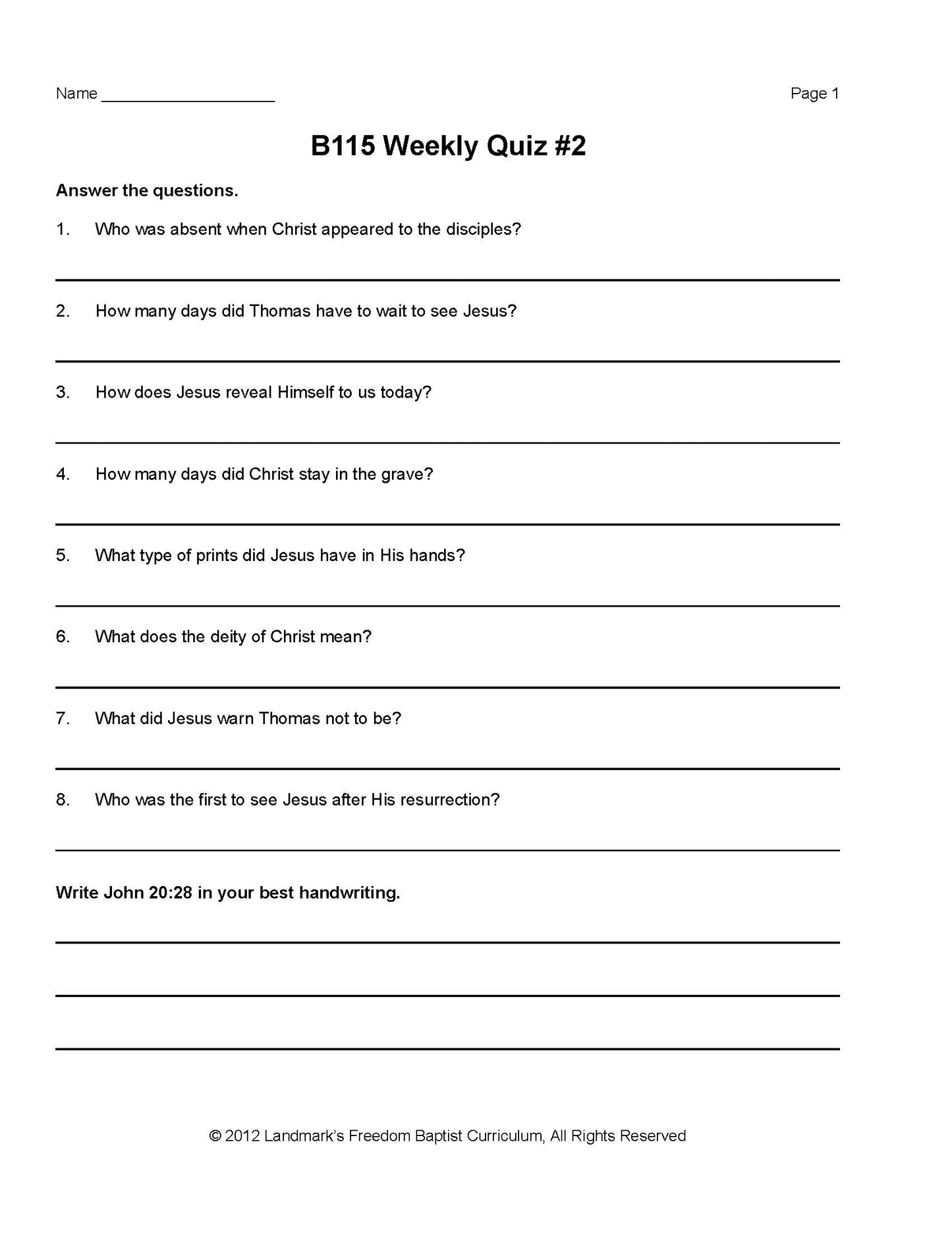 Bible Grade 03 - New Testament Characters