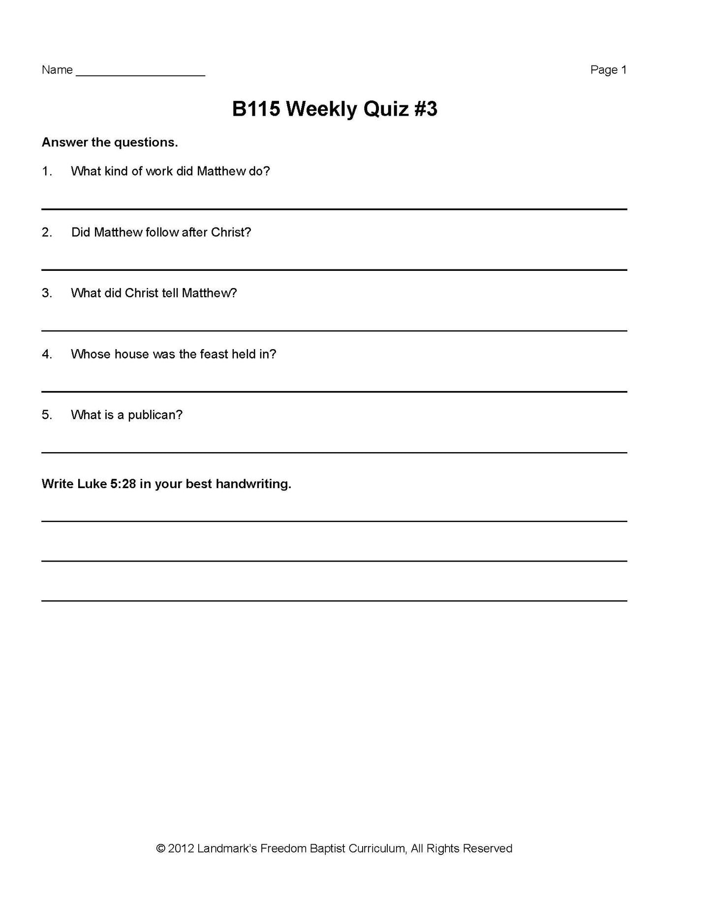 Bible Grade 03 - New Testament Characters