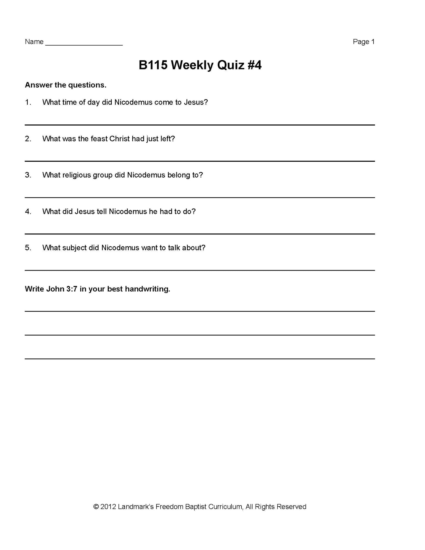 Bible Grade 03 - New Testament Characters