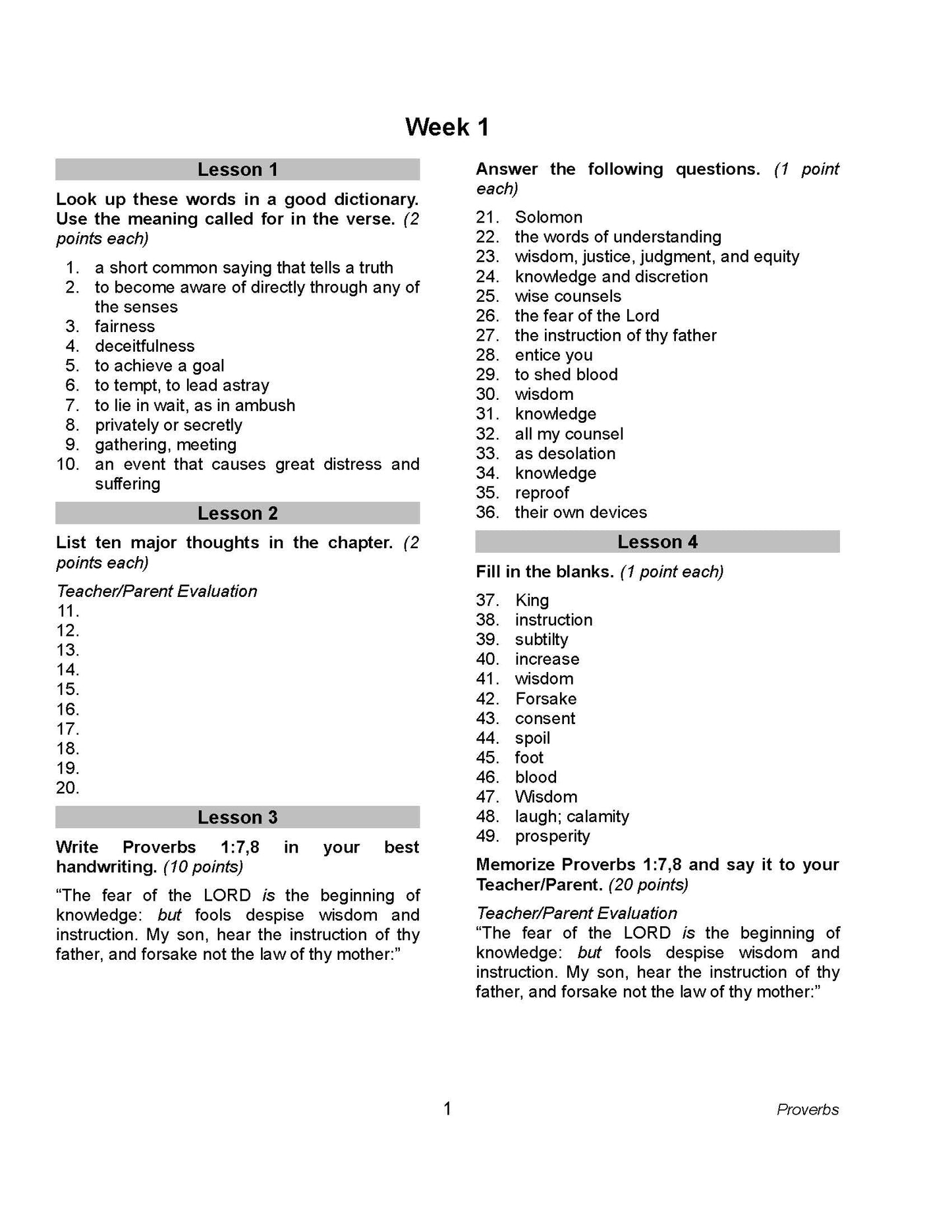 Bible Grade 07 - Book of Proverbs