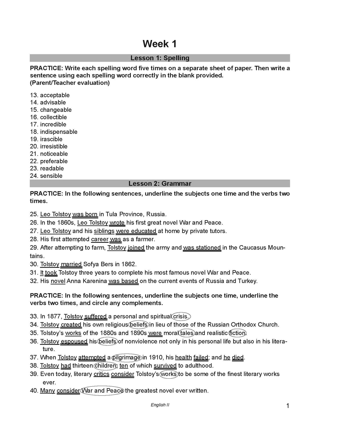 English Grade 10 - English Grammar and Composition II