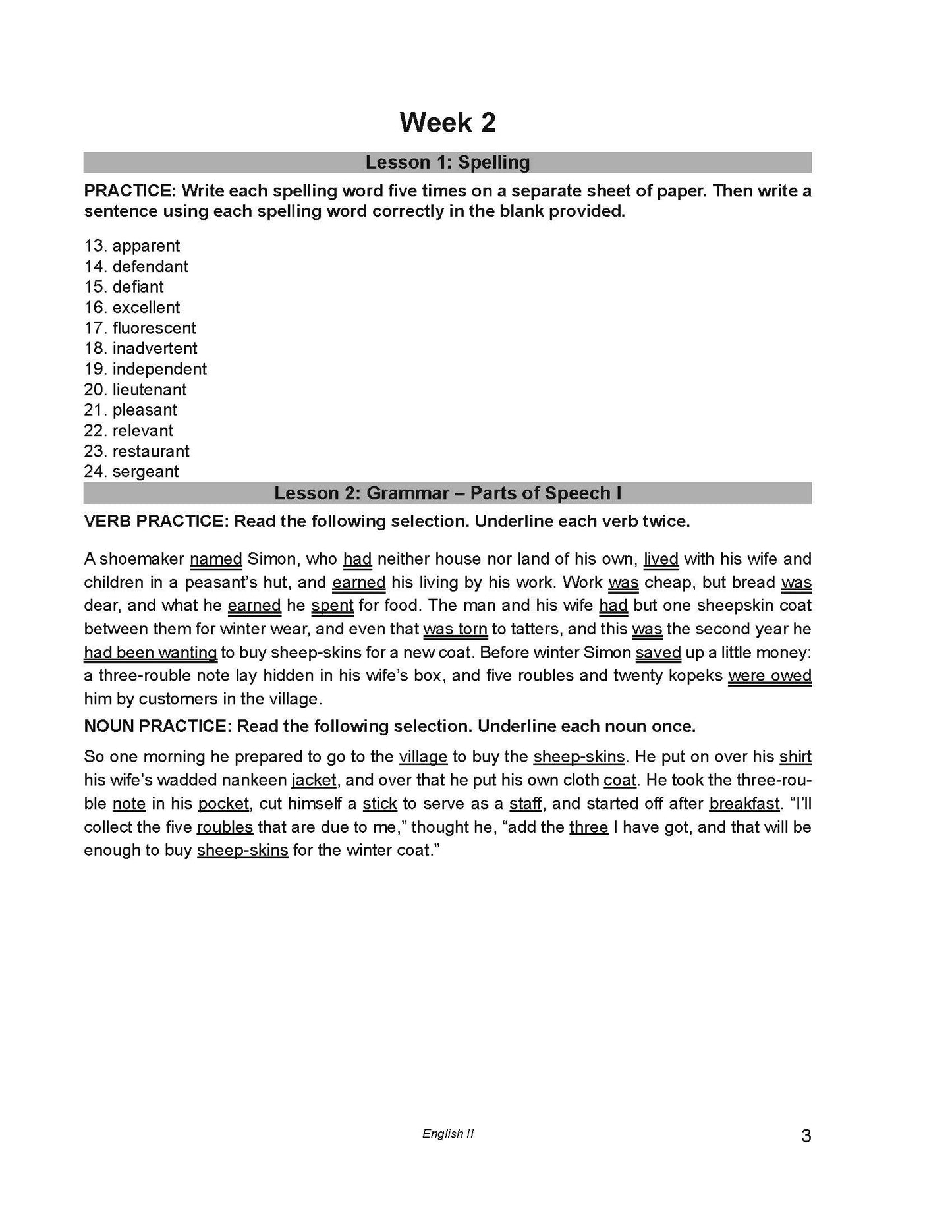 English Grade 10 - English Grammar and Composition II