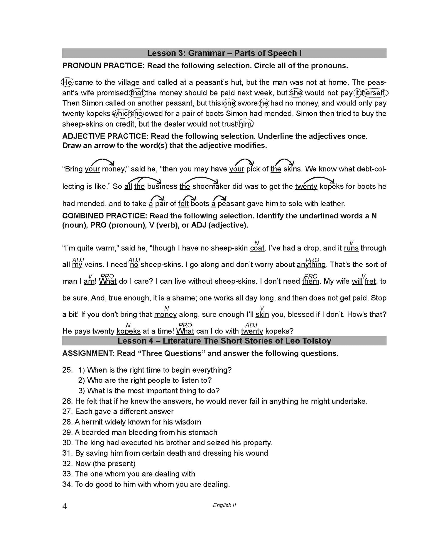 English Grade 10 - English Grammar and Composition II