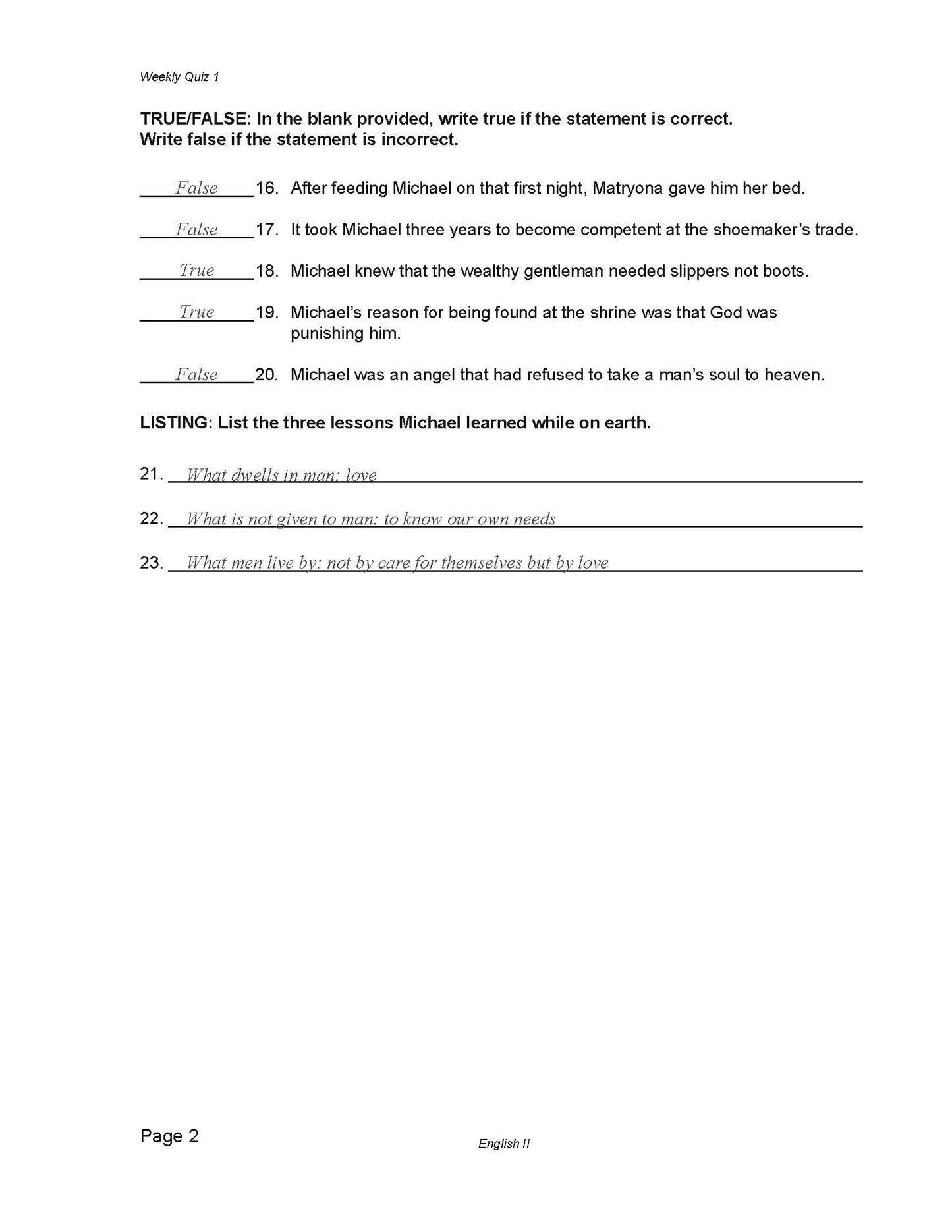 English Grade 10 - English Grammar and Composition II
