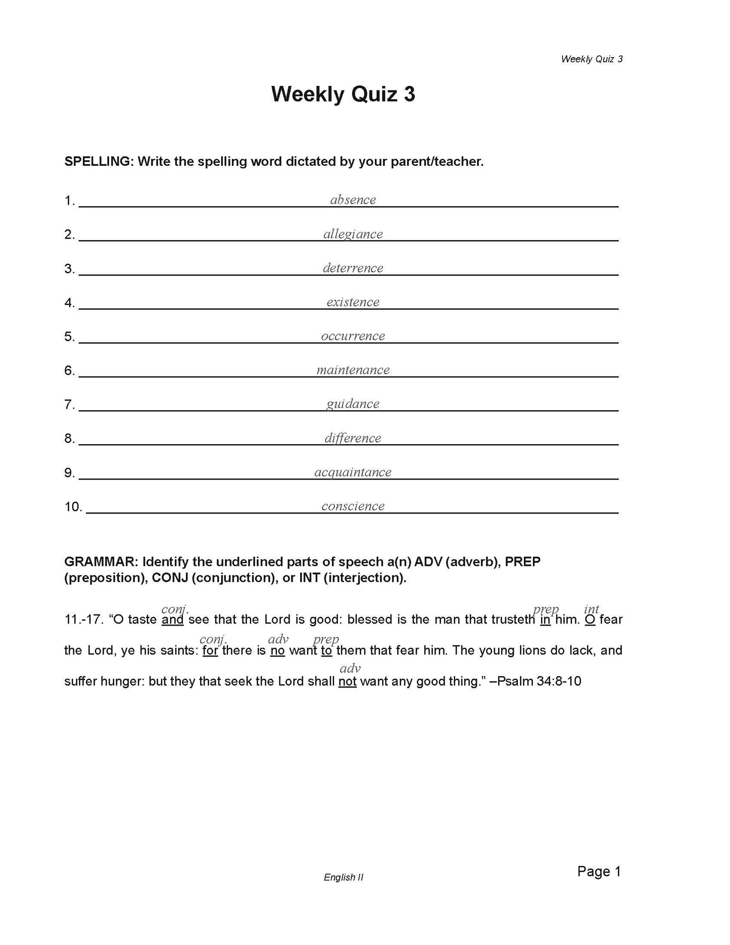 English Grade 10 - English Grammar and Composition II