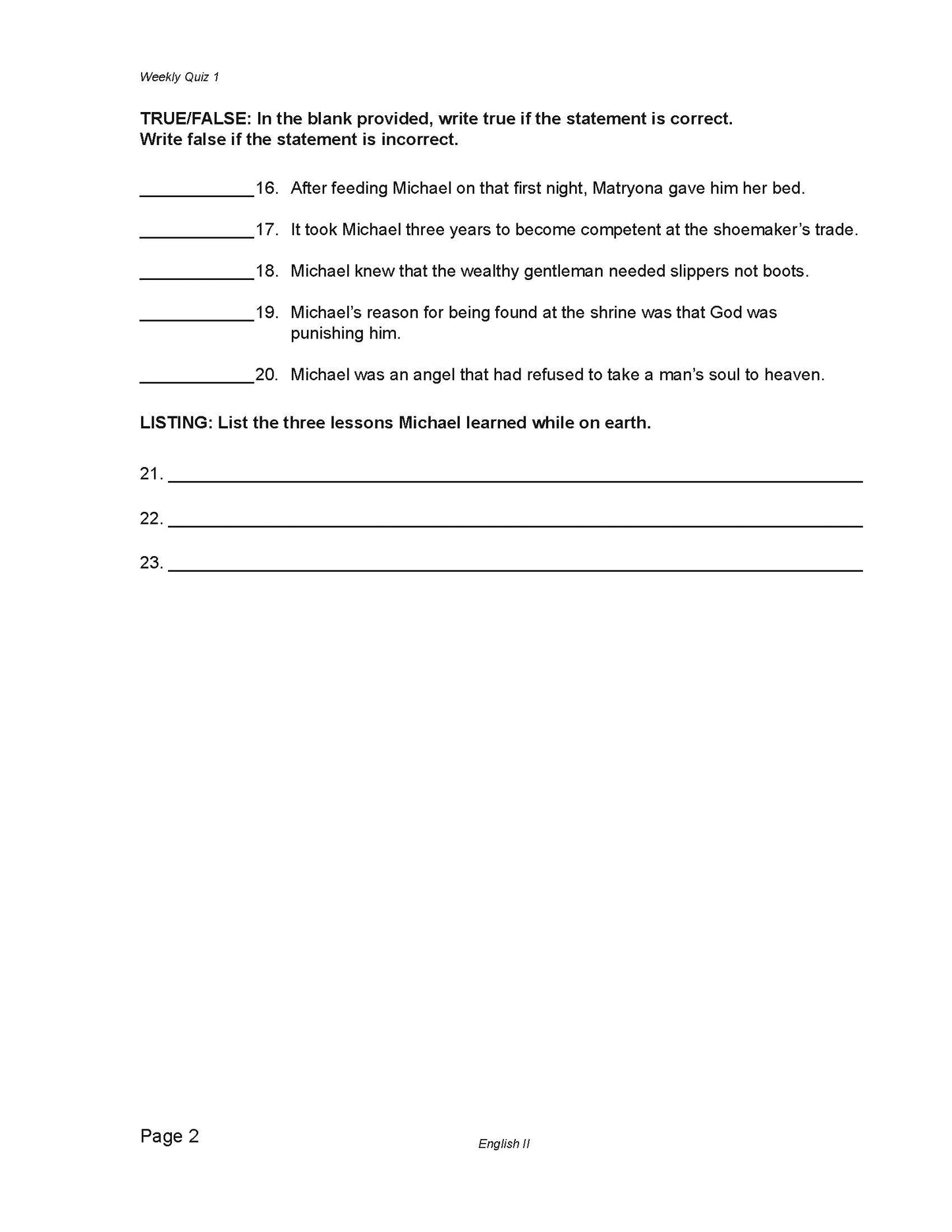English Grade 10 - English Grammar and Composition II