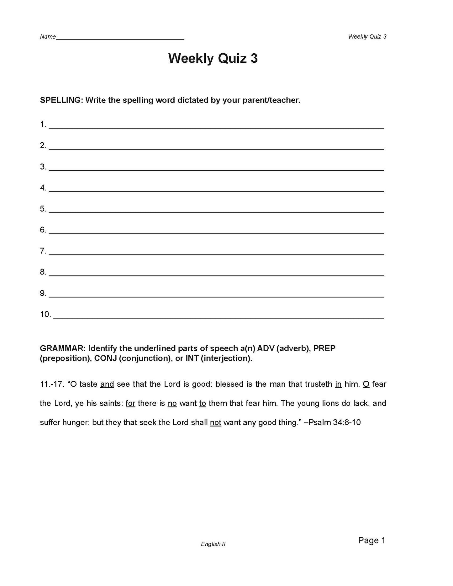 English Grade 10 - English Grammar and Composition II