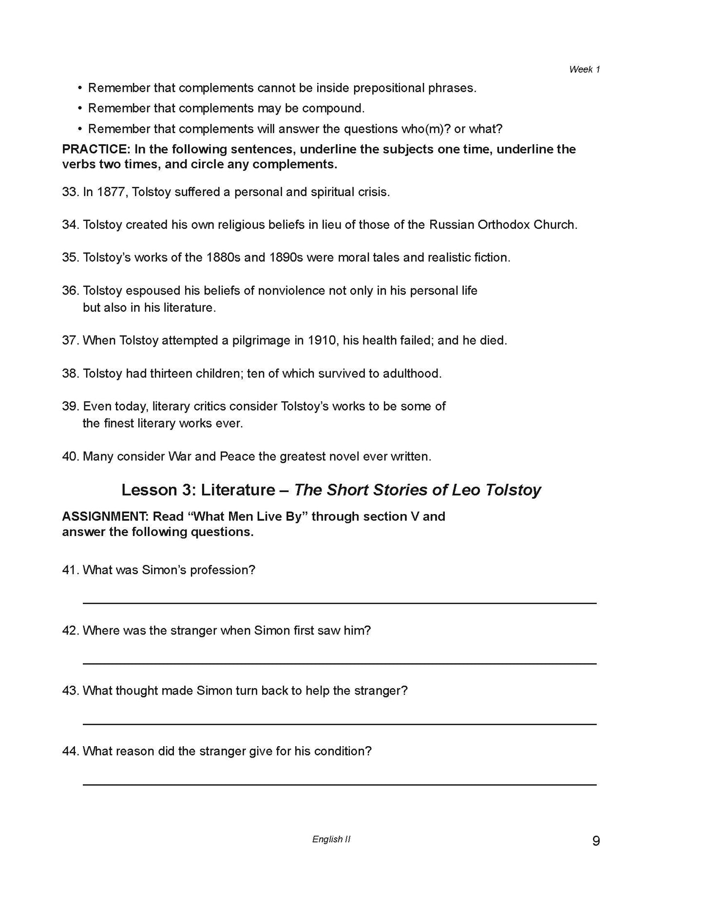English Grade 10 - English Grammar and Composition II