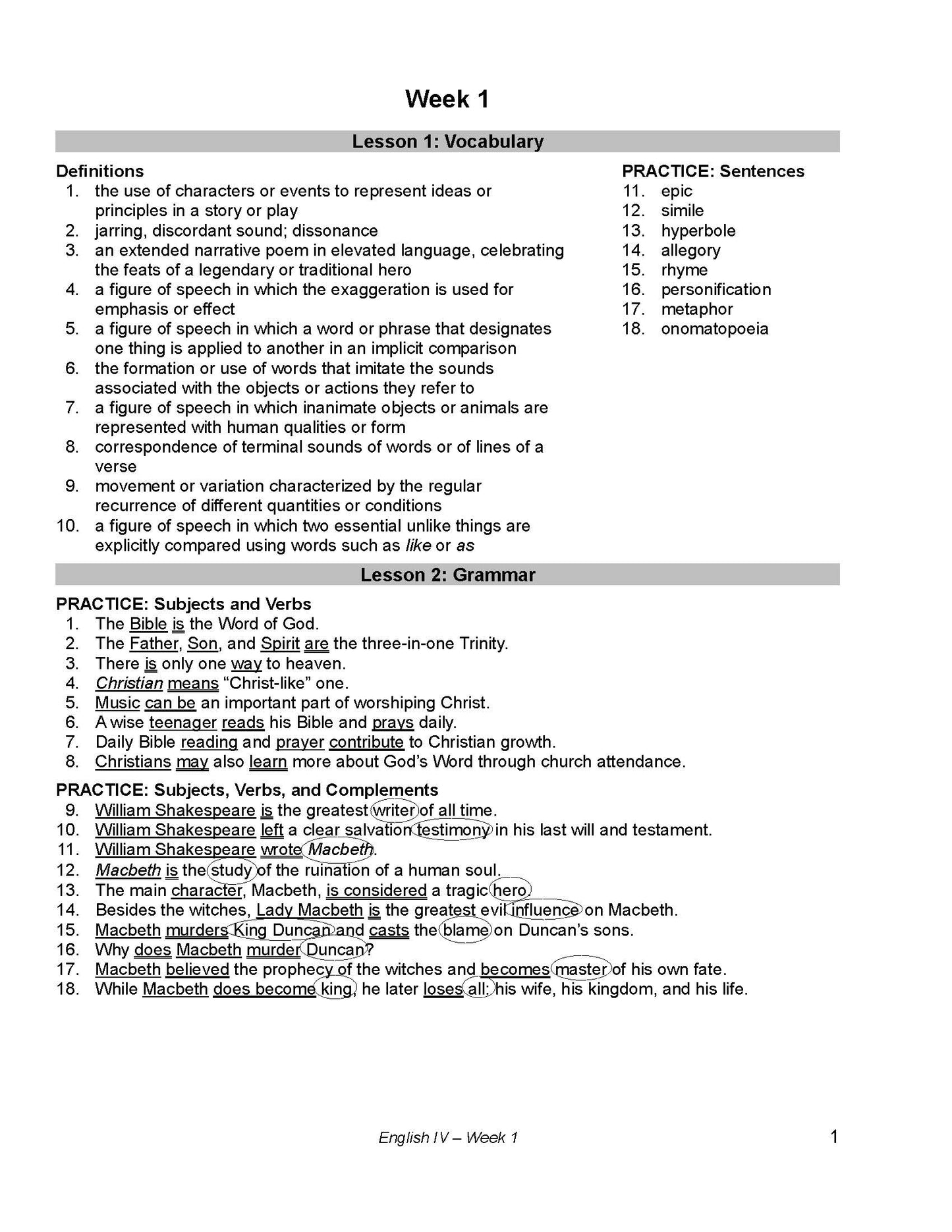 English Grade 12 - English Grammar and Composition IV