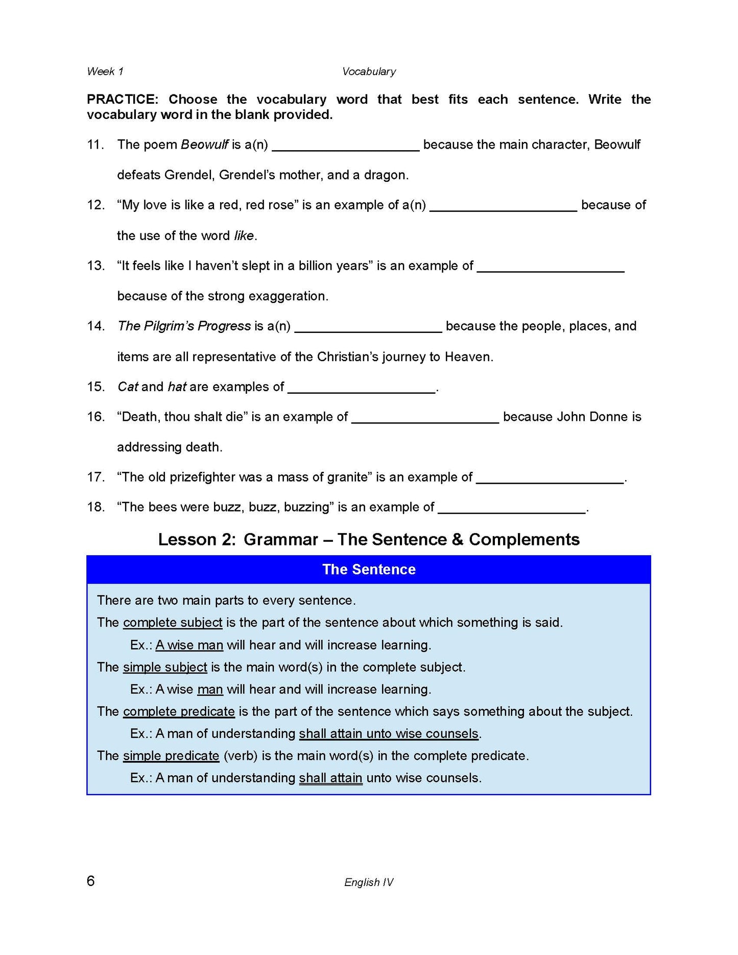 English Grade 12 - English Grammar and Composition IV