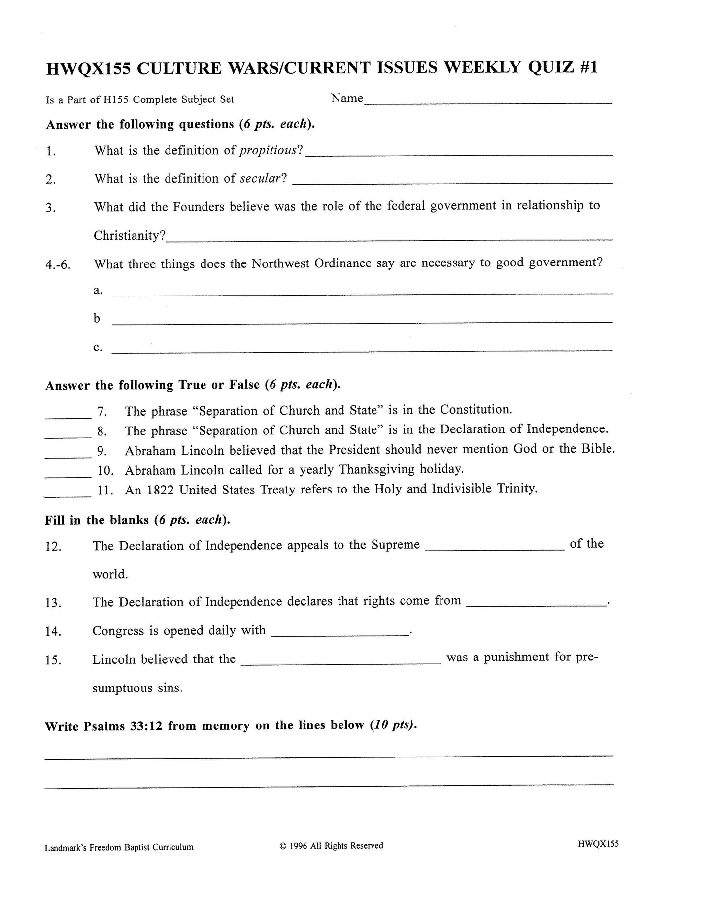 History Grade 11 - Culture War / Current Issues (ELECTIVE)