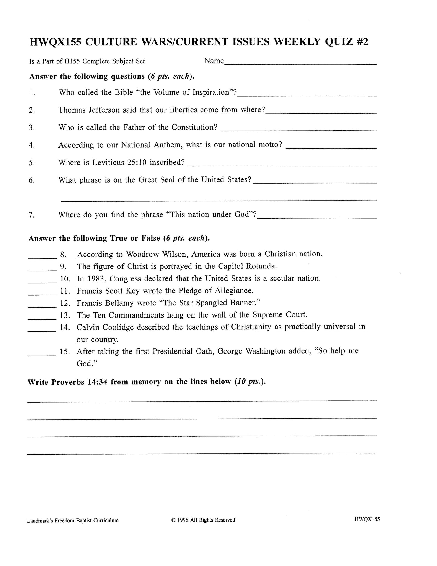 History Grade 11 - Culture War / Current Issues (ELECTIVE)