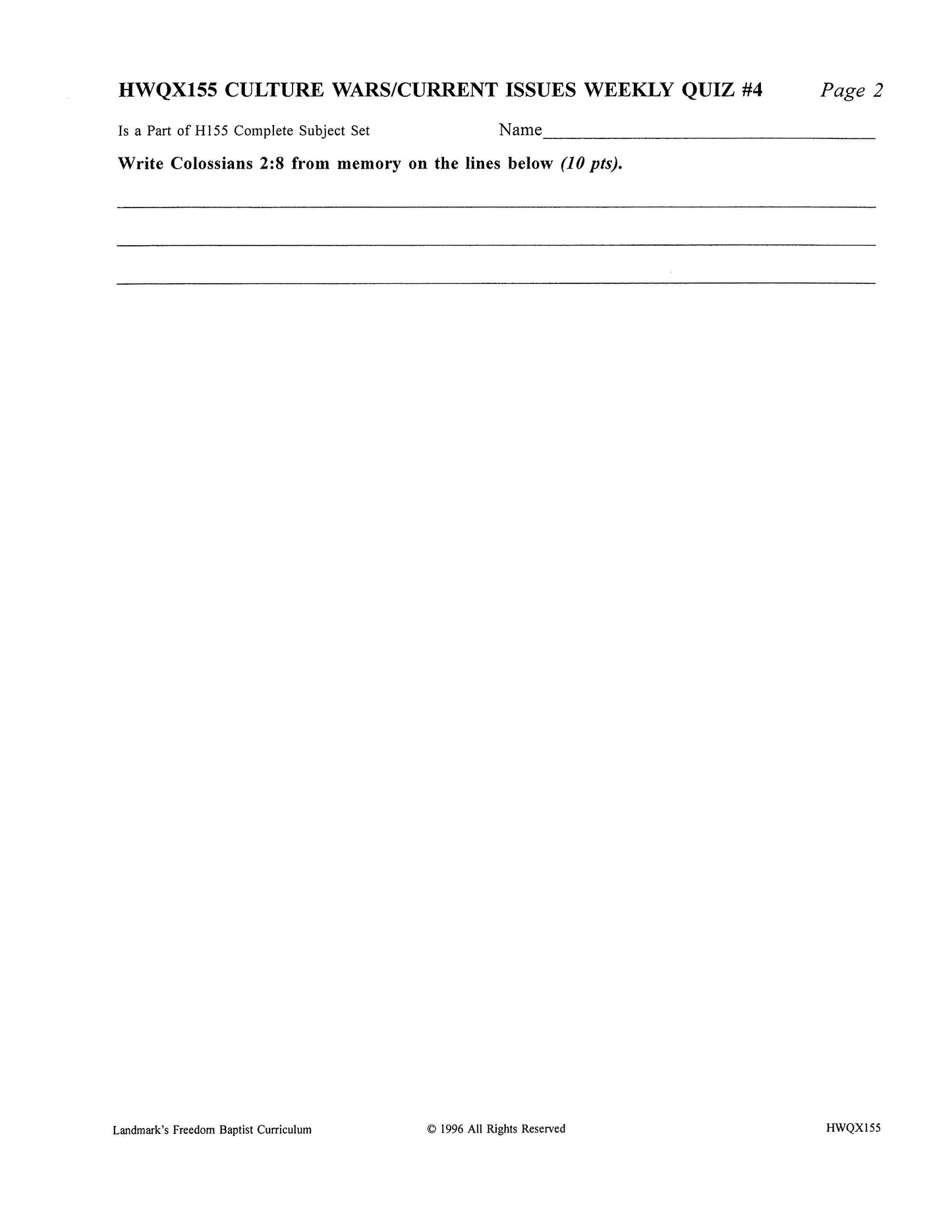 History Grade 11 - Culture War / Current Issues (ELECTIVE)
