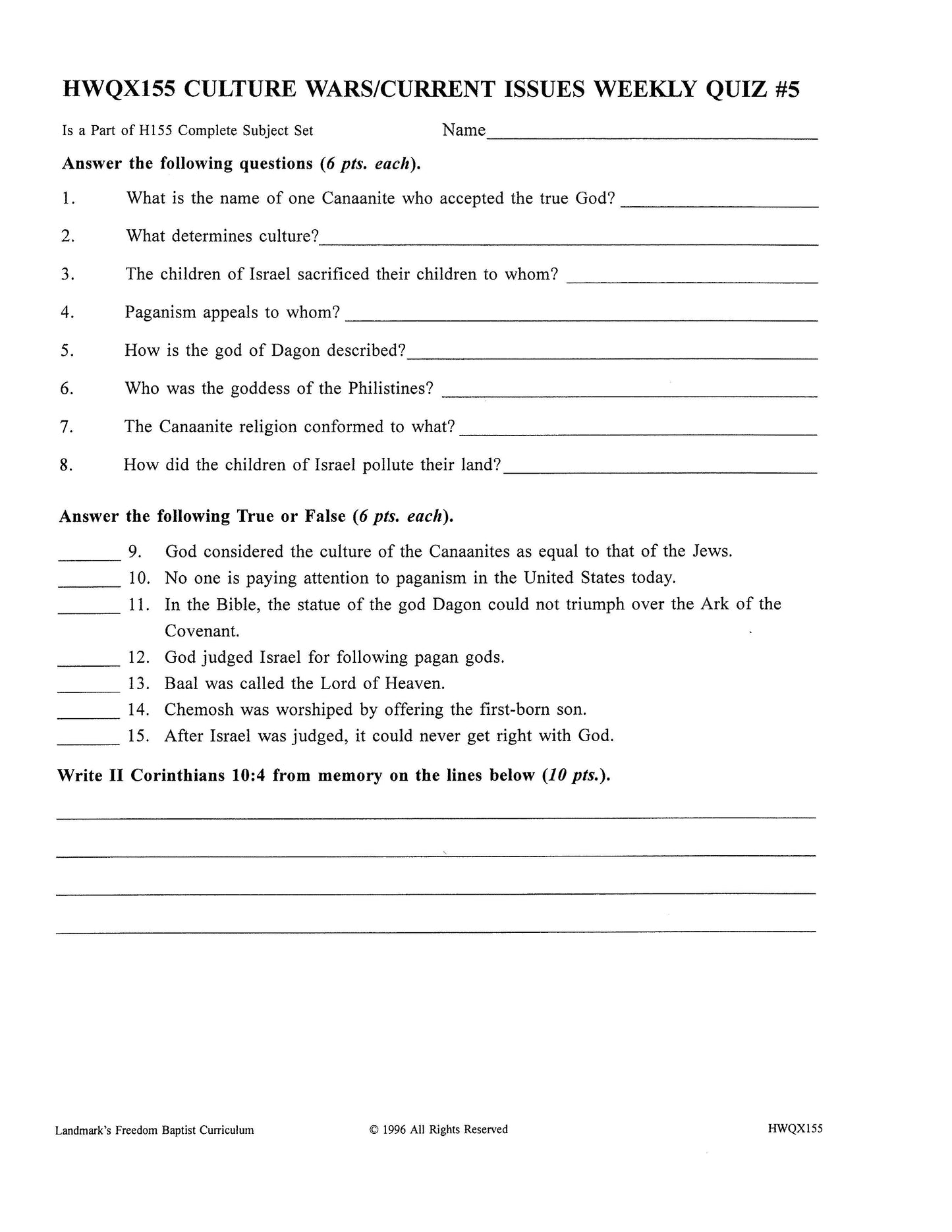 History Grade 11 - Culture War / Current Issues (ELECTIVE)