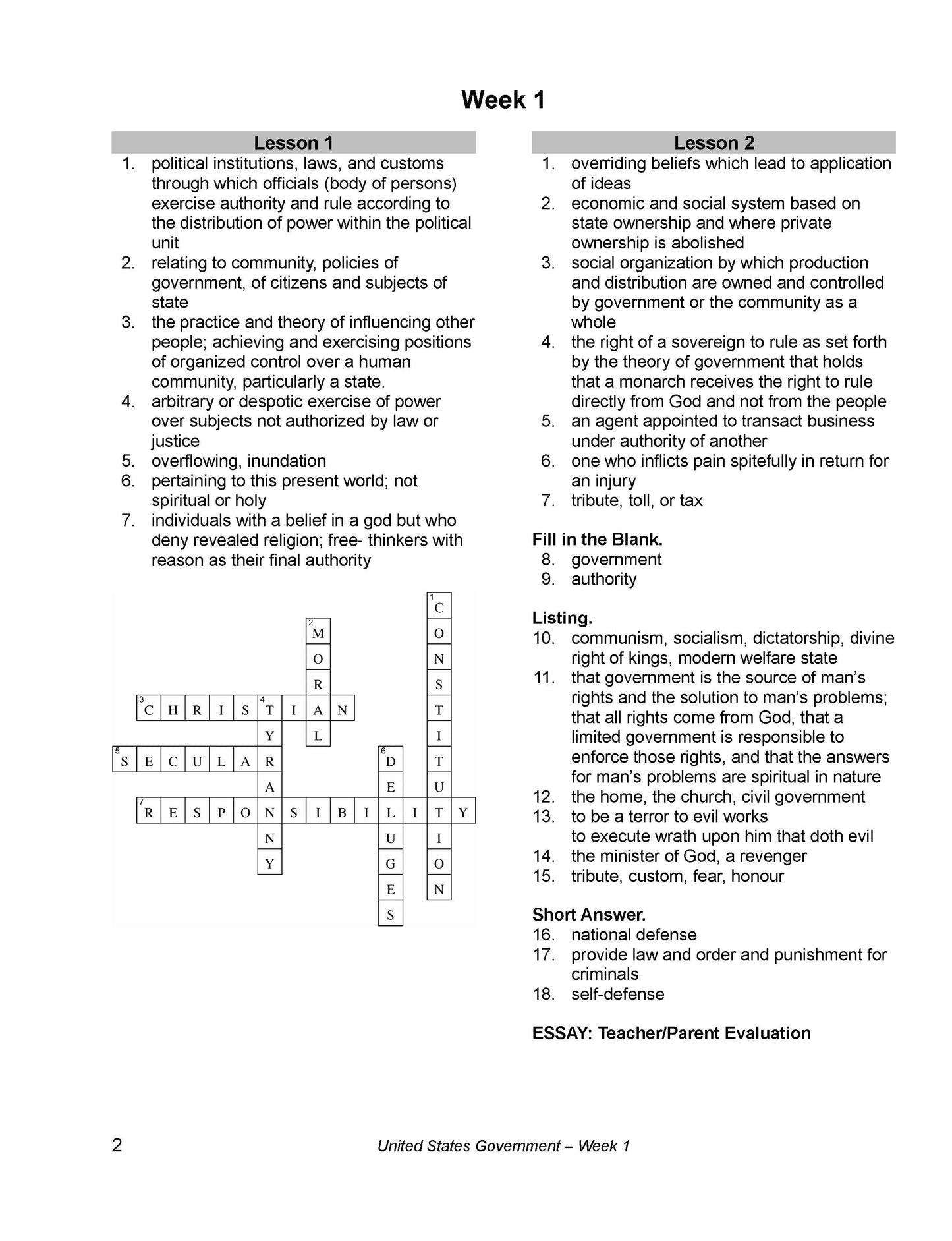 History Grade 12 - U.S. Government & Economics