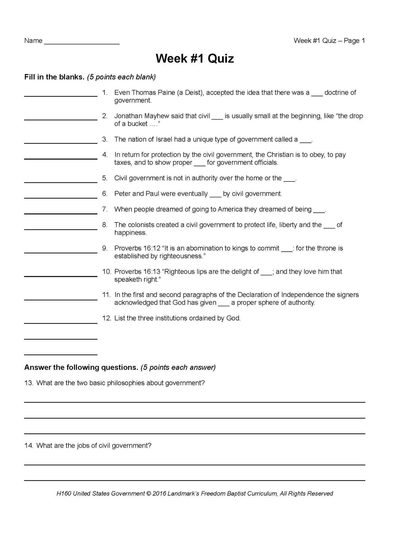 History Grade 12 - U.S. Government & Economics