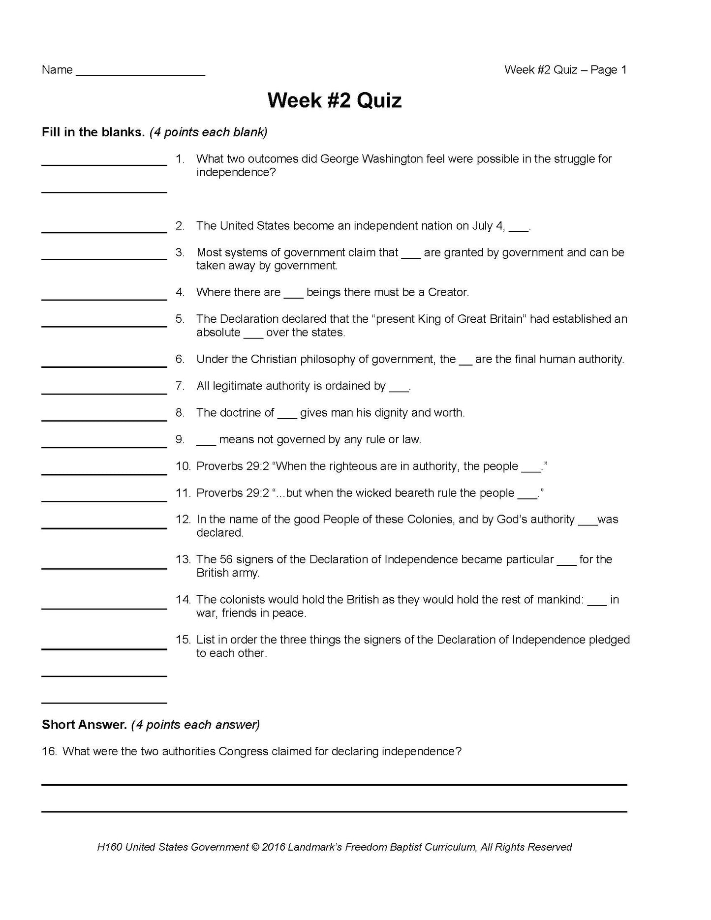 History Grade 12 - U.S. Government & Economics