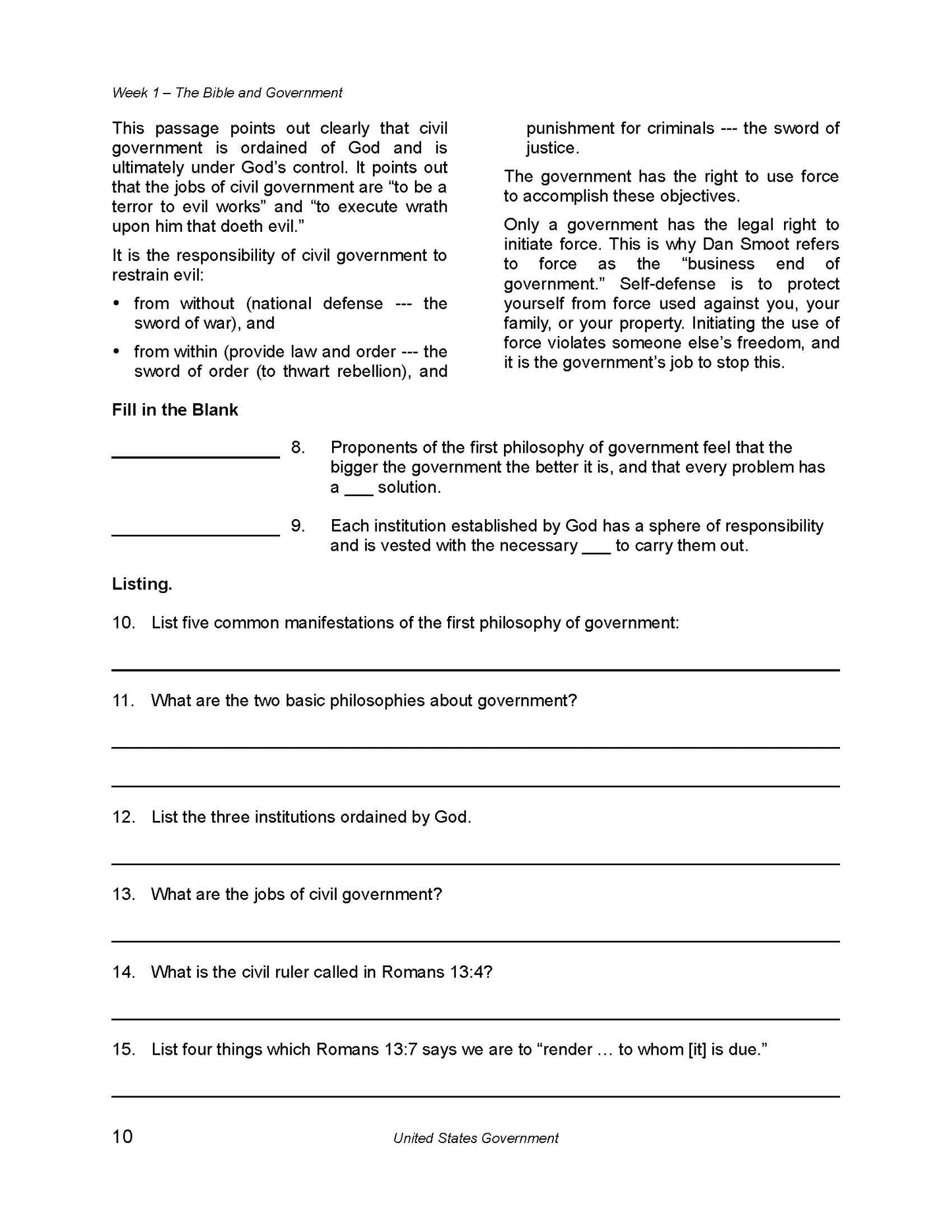 History Grade 12 - U.S. Government & Economics